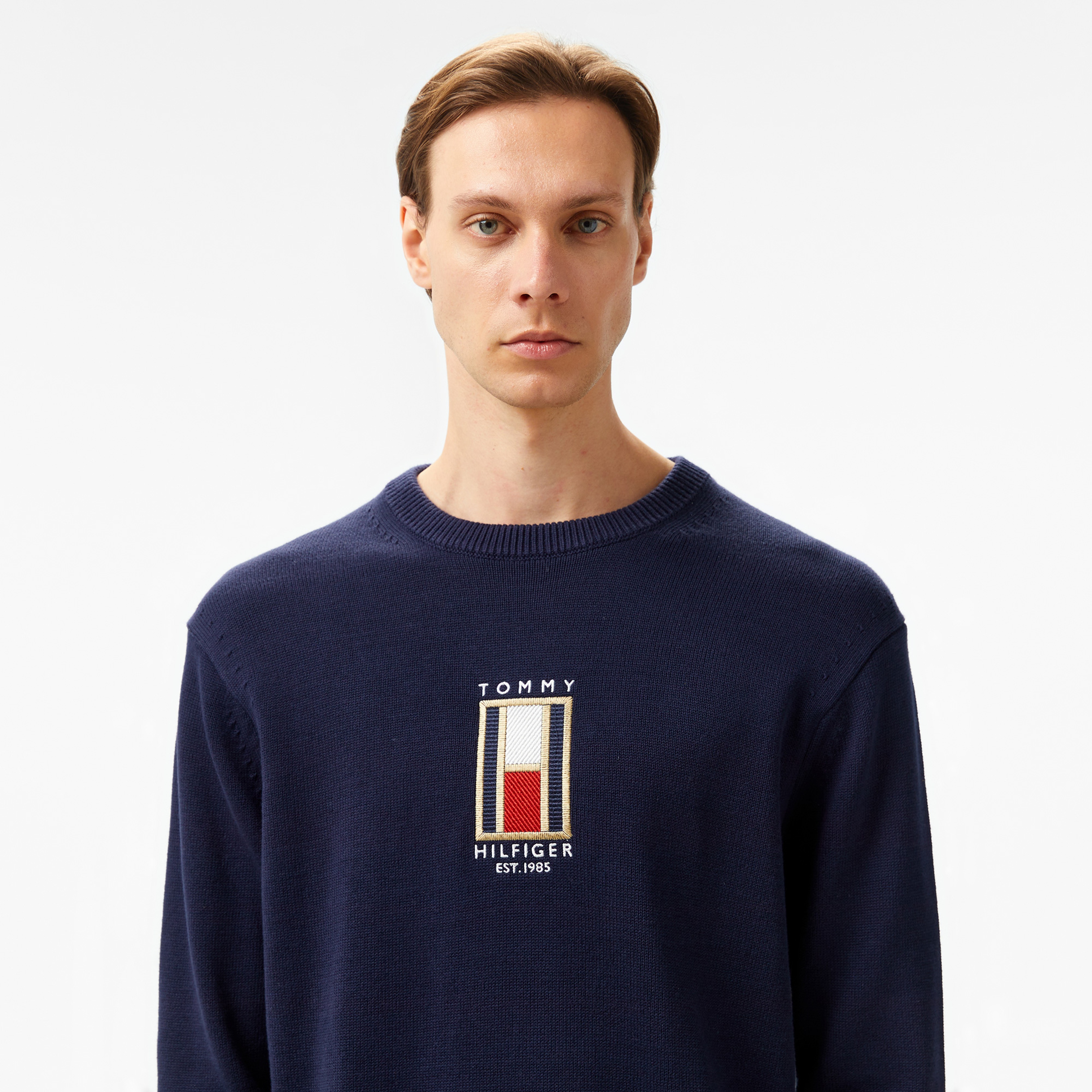 Tommy Hilfiger Graphic Crew Neck Erkek Mavi Kazak