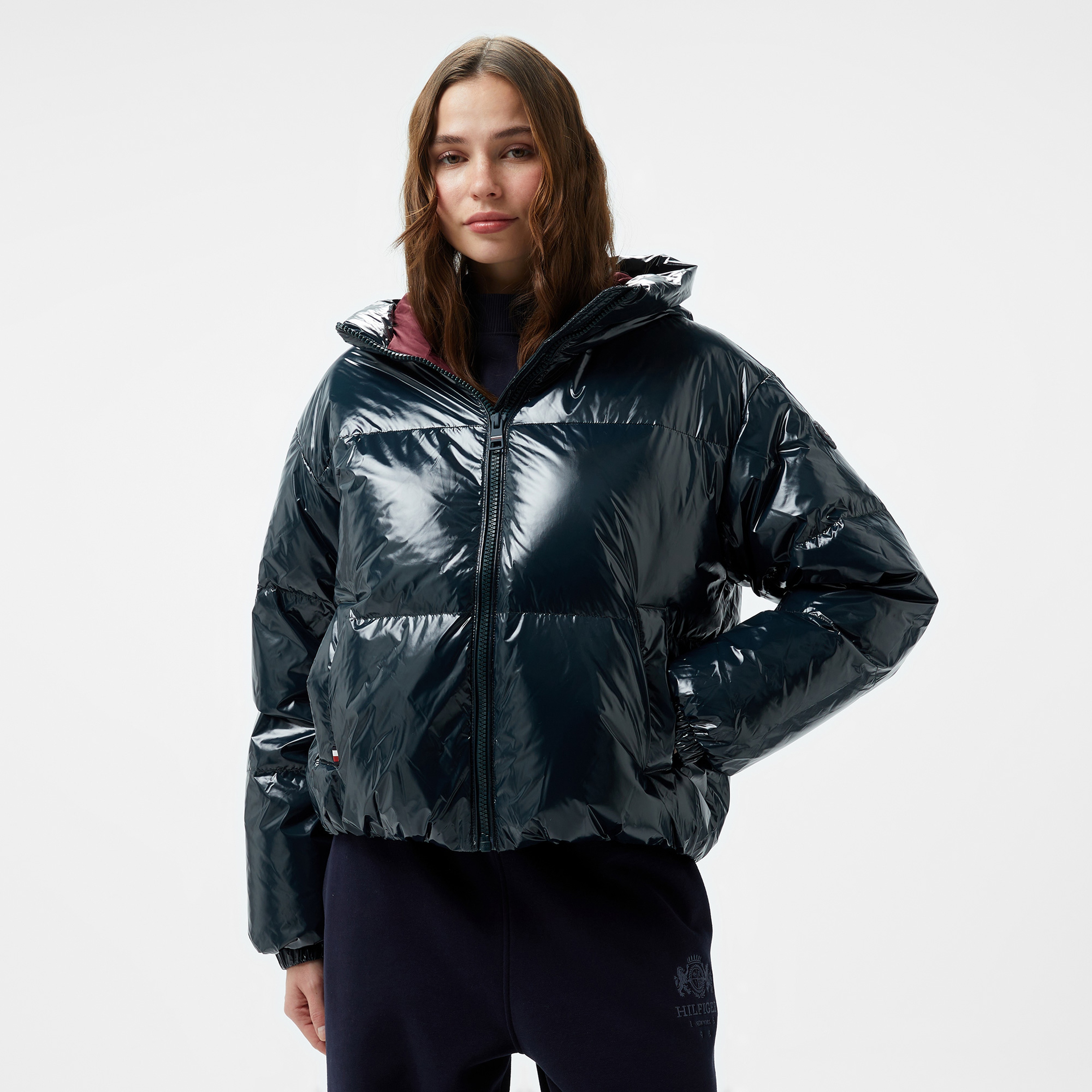 Tommy Hilfiger New York Down Gloss Wth Hood Kadın Lacivert Mont