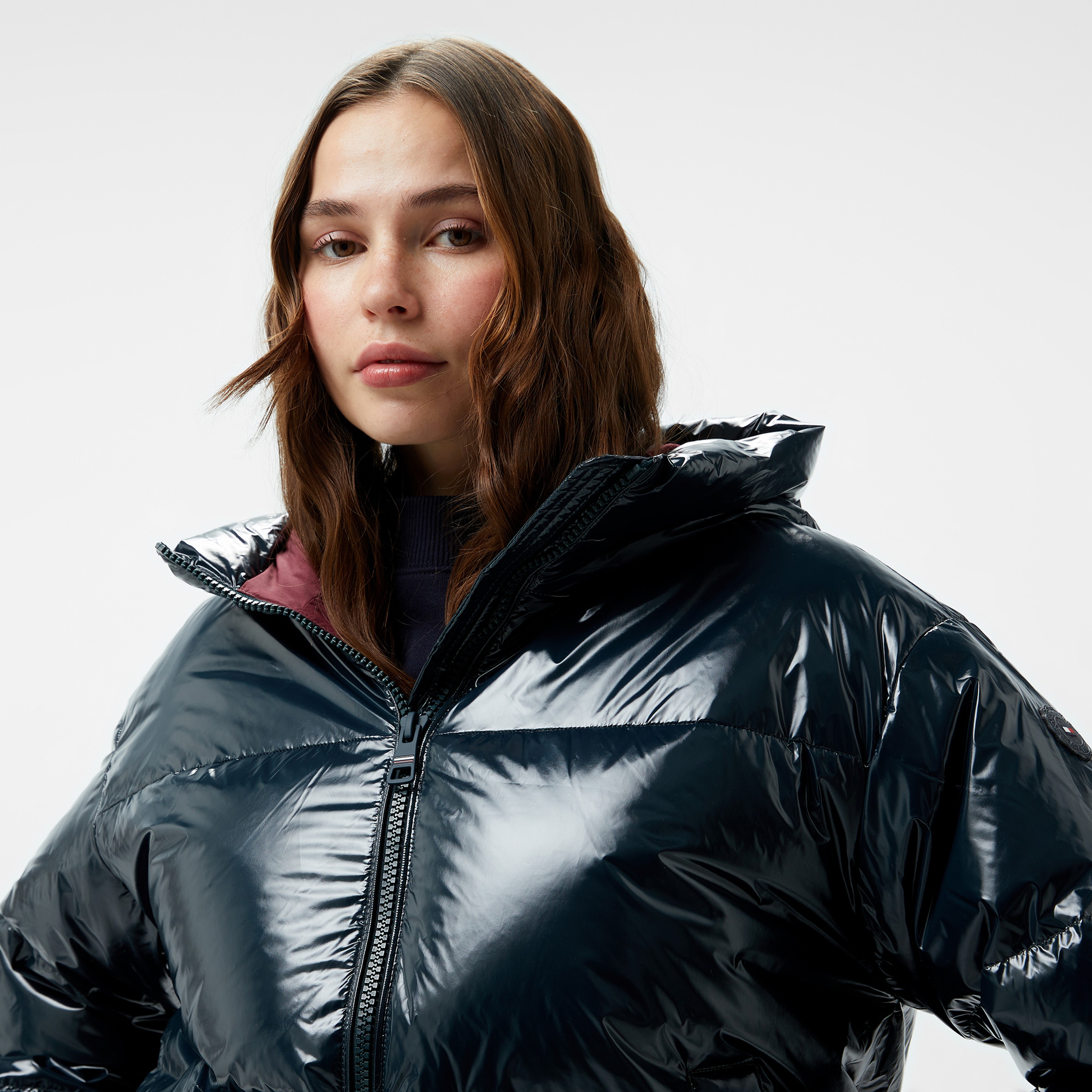 Tommy Hilfiger New York Down Gloss Wth Hood Kadın Lacivert Mont