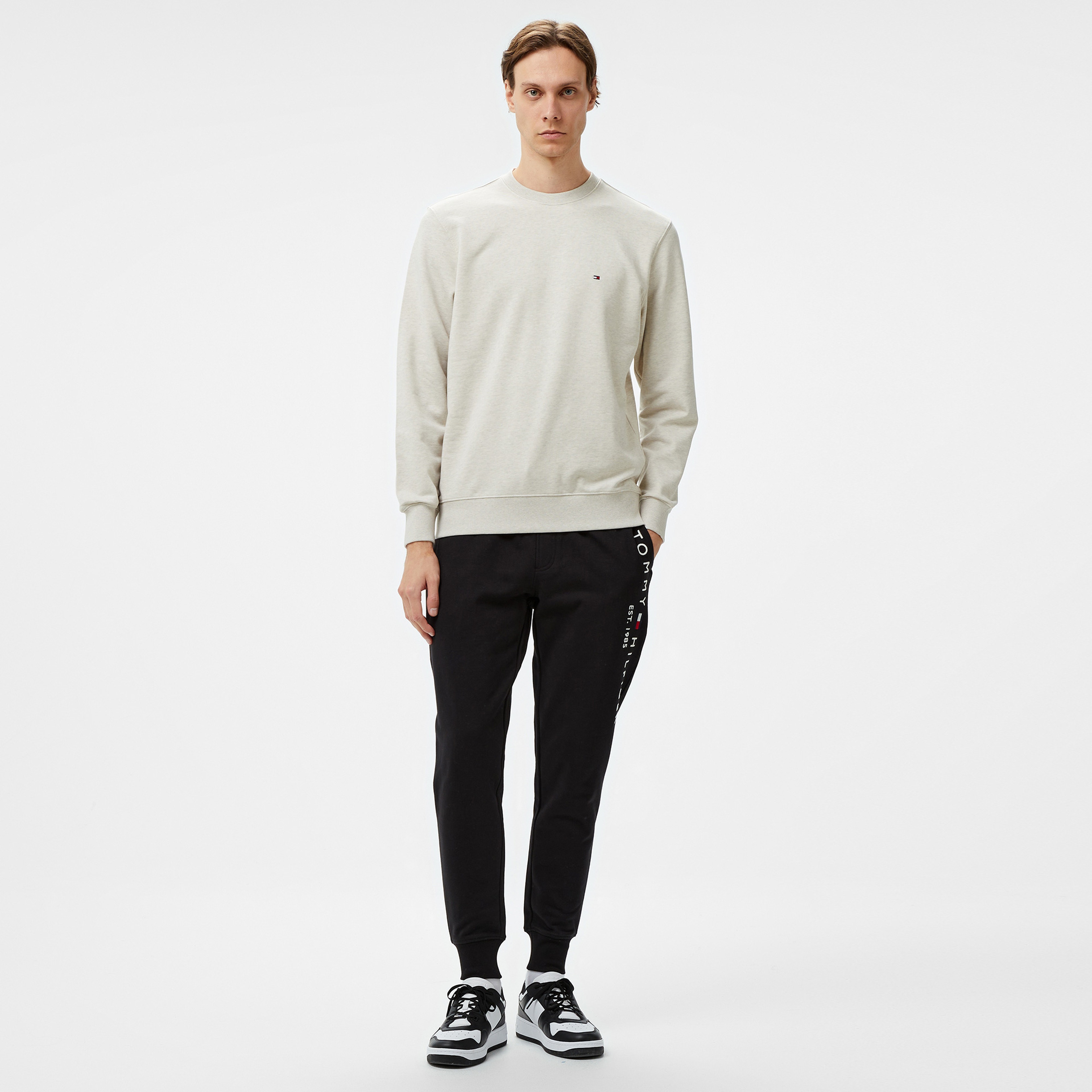 Tommy Hilfiger Essential Terry Crewneck Erkek Krem Sweatshirt