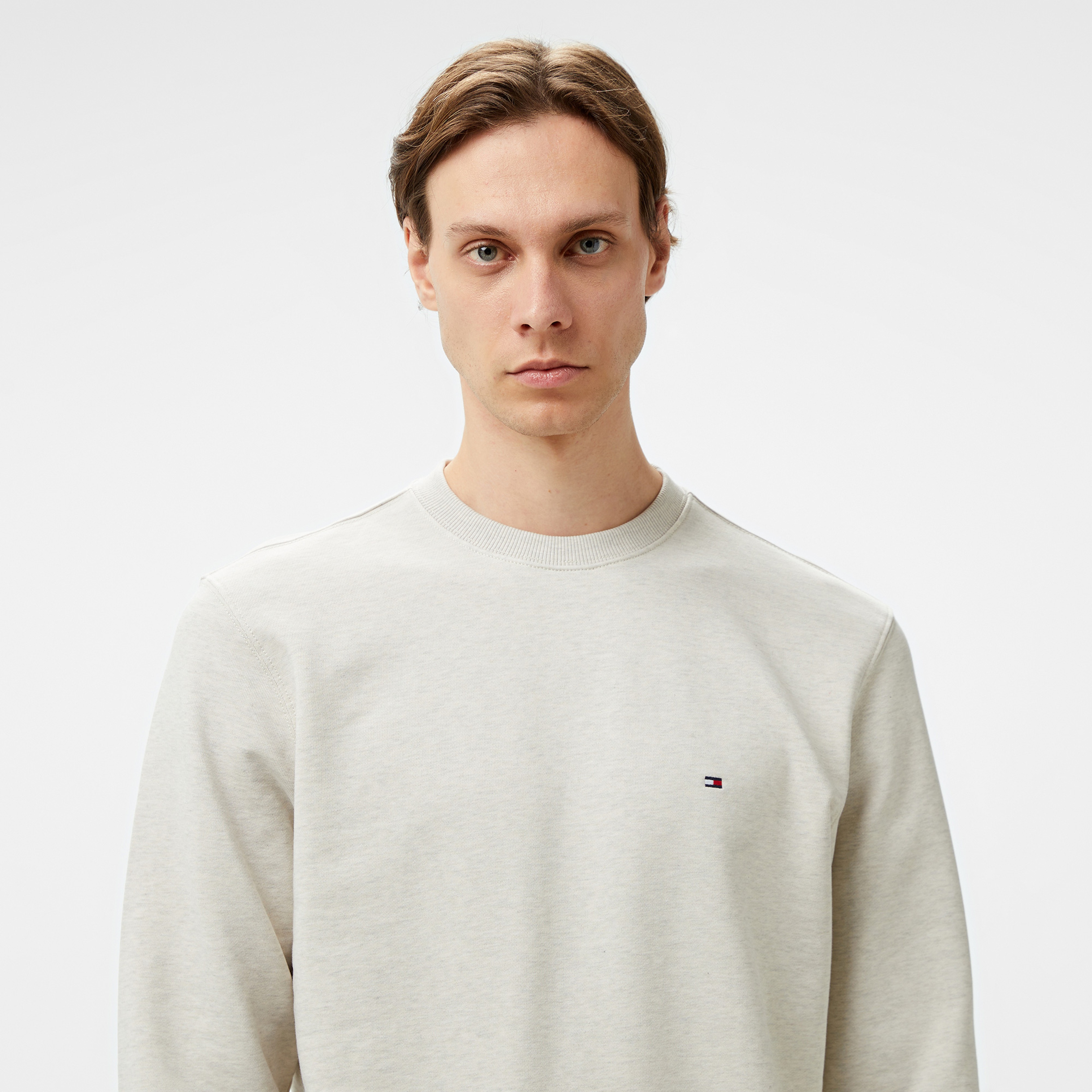 Tommy Hilfiger Essential Terry Crewneck Erkek Krem Sweatshirt