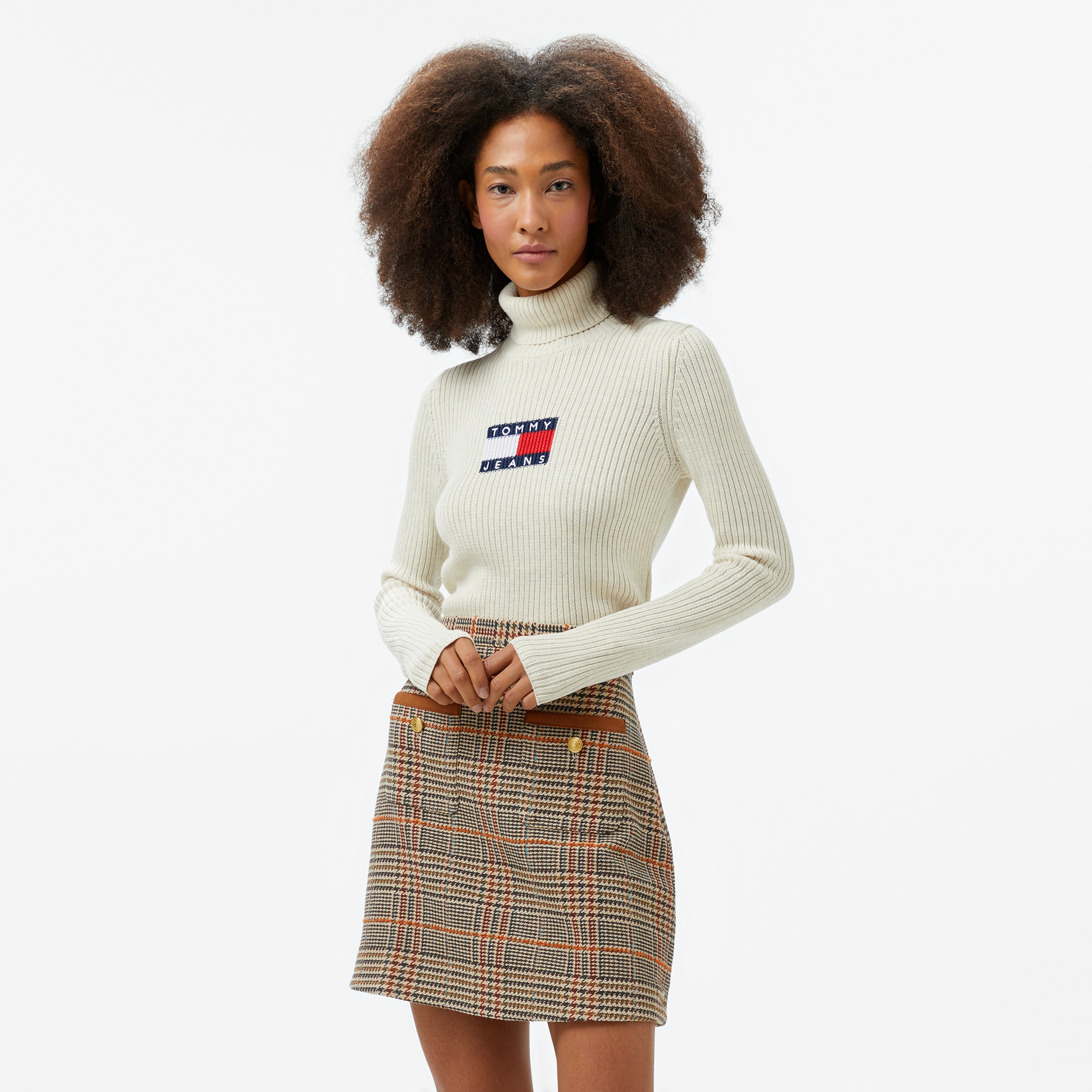 Tommy Hilfiger Jeans Melange Trtlnck Flag Kadın Kahverengi Kazak