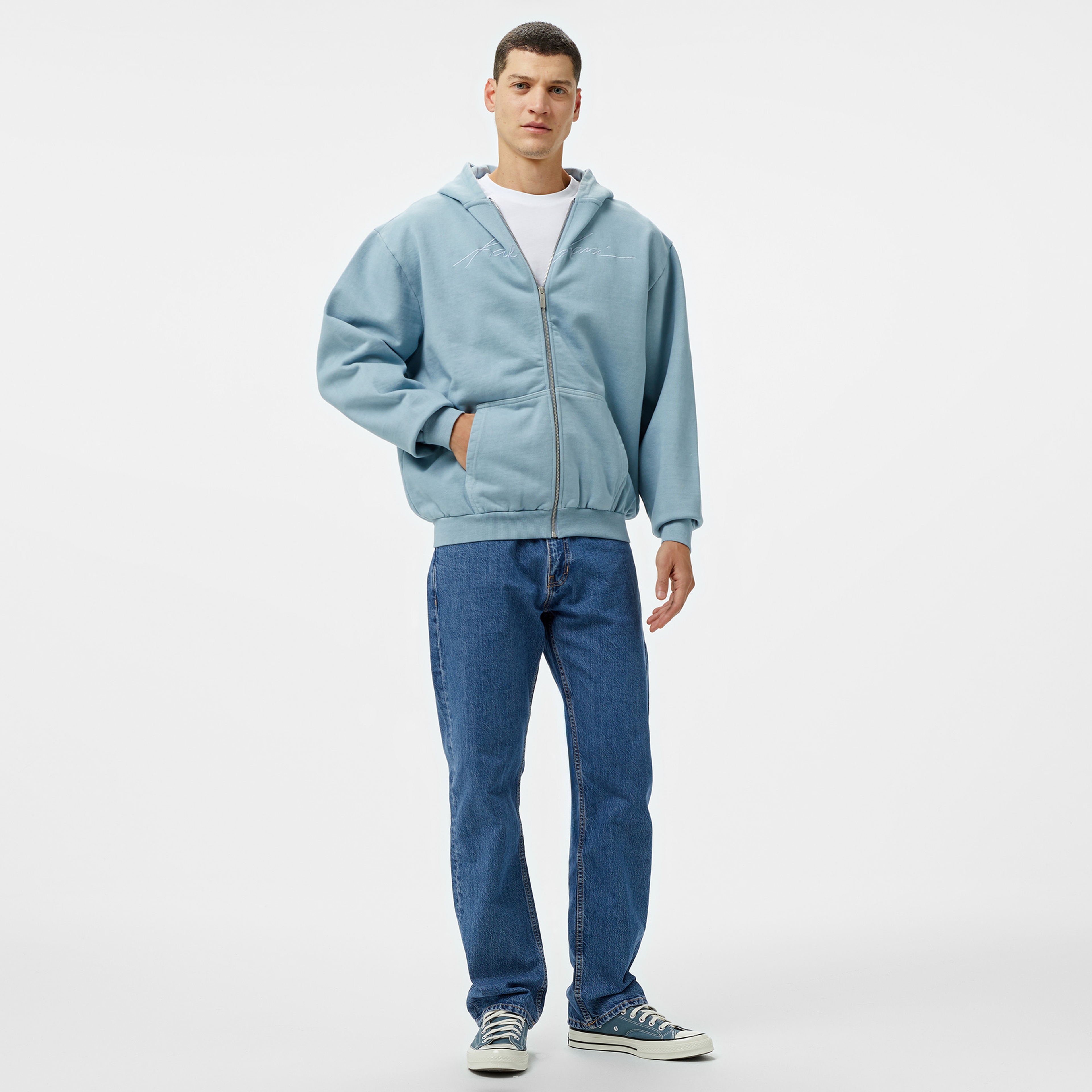 Karl Kani Autograph Heavy Os Zip Erkek Mavi Sweatshirt