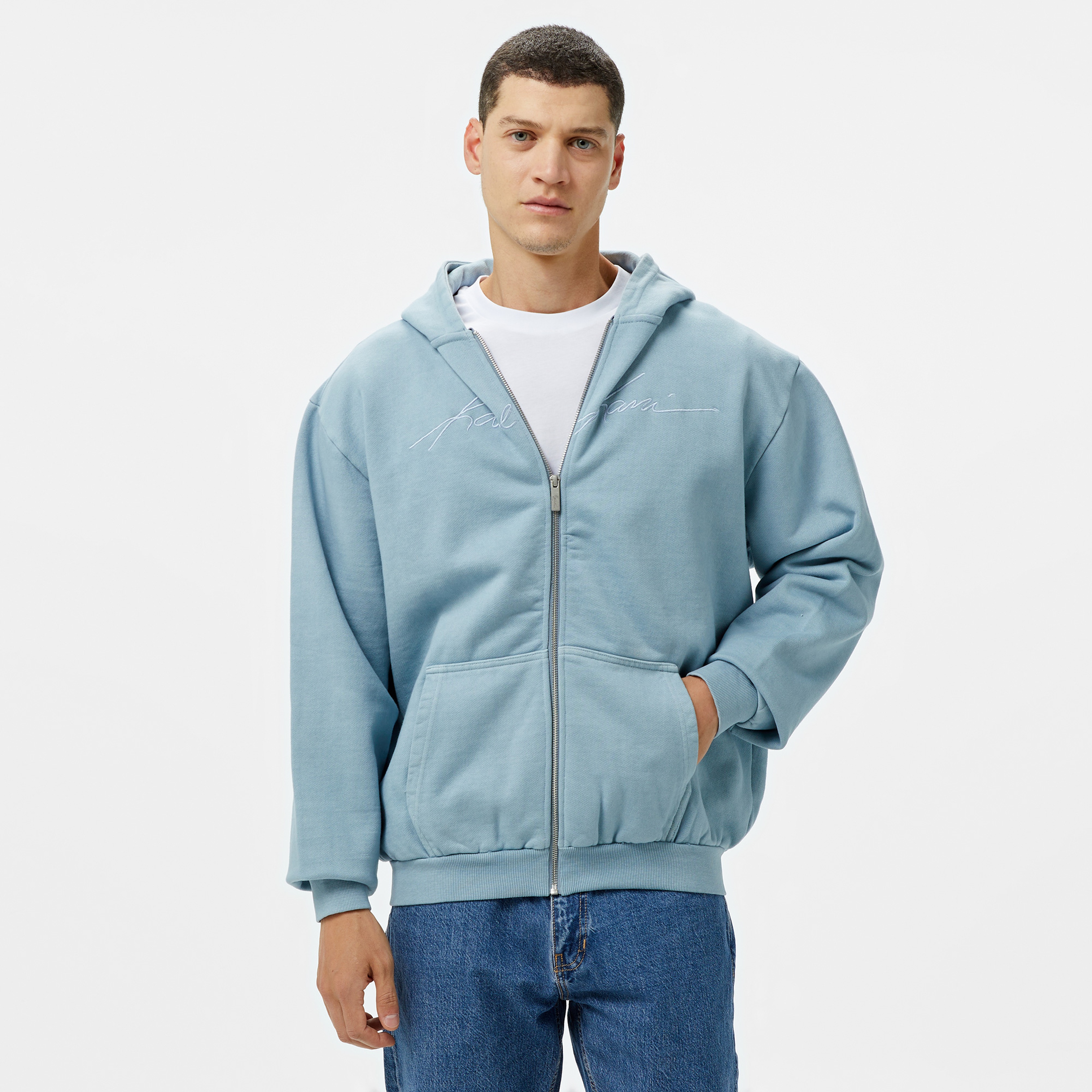 Karl Kani Autograph Heavy Os Zip Erkek Mavi Sweatshirt