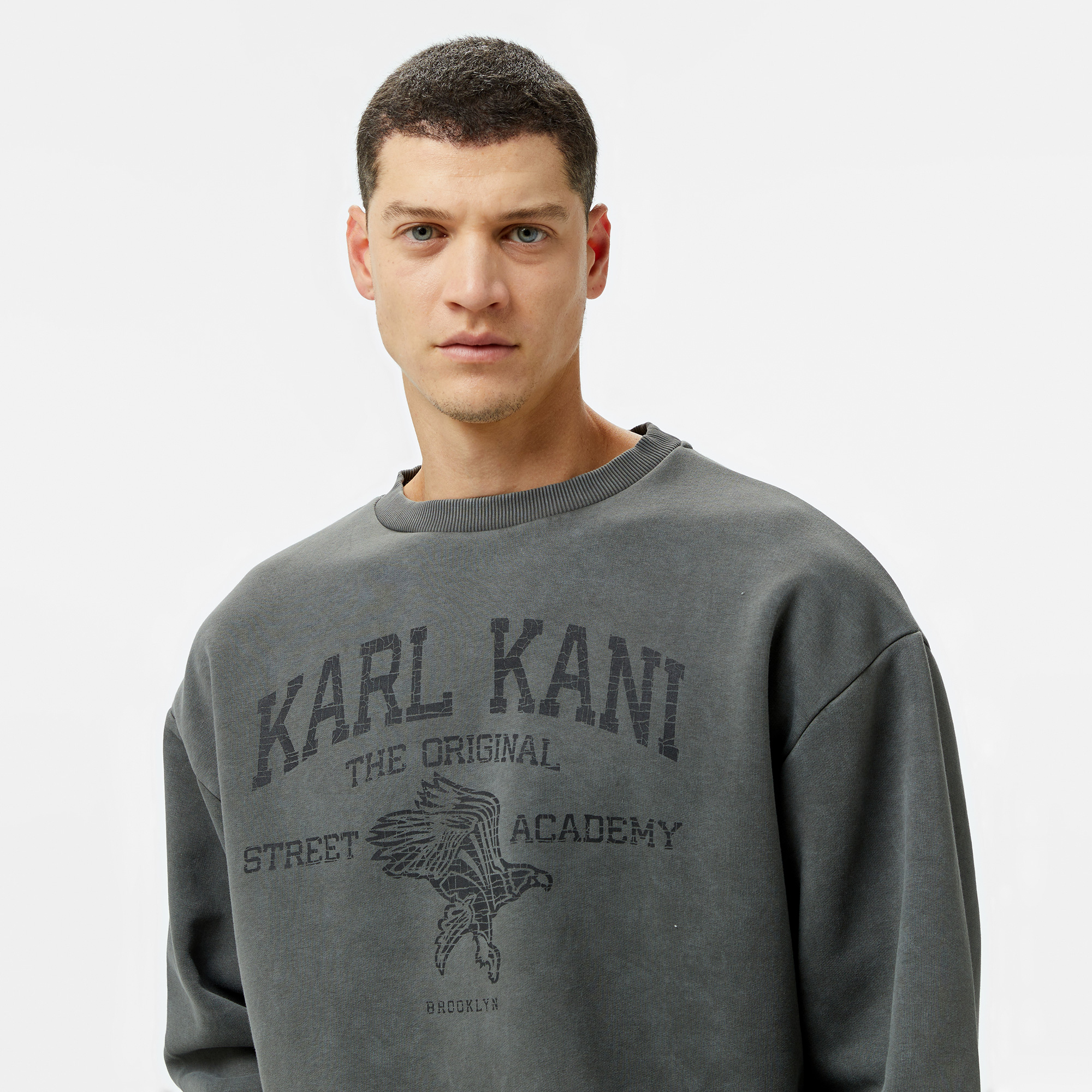 Karl Kani Kani Street Academy Washed Os Crew Erkek Gri