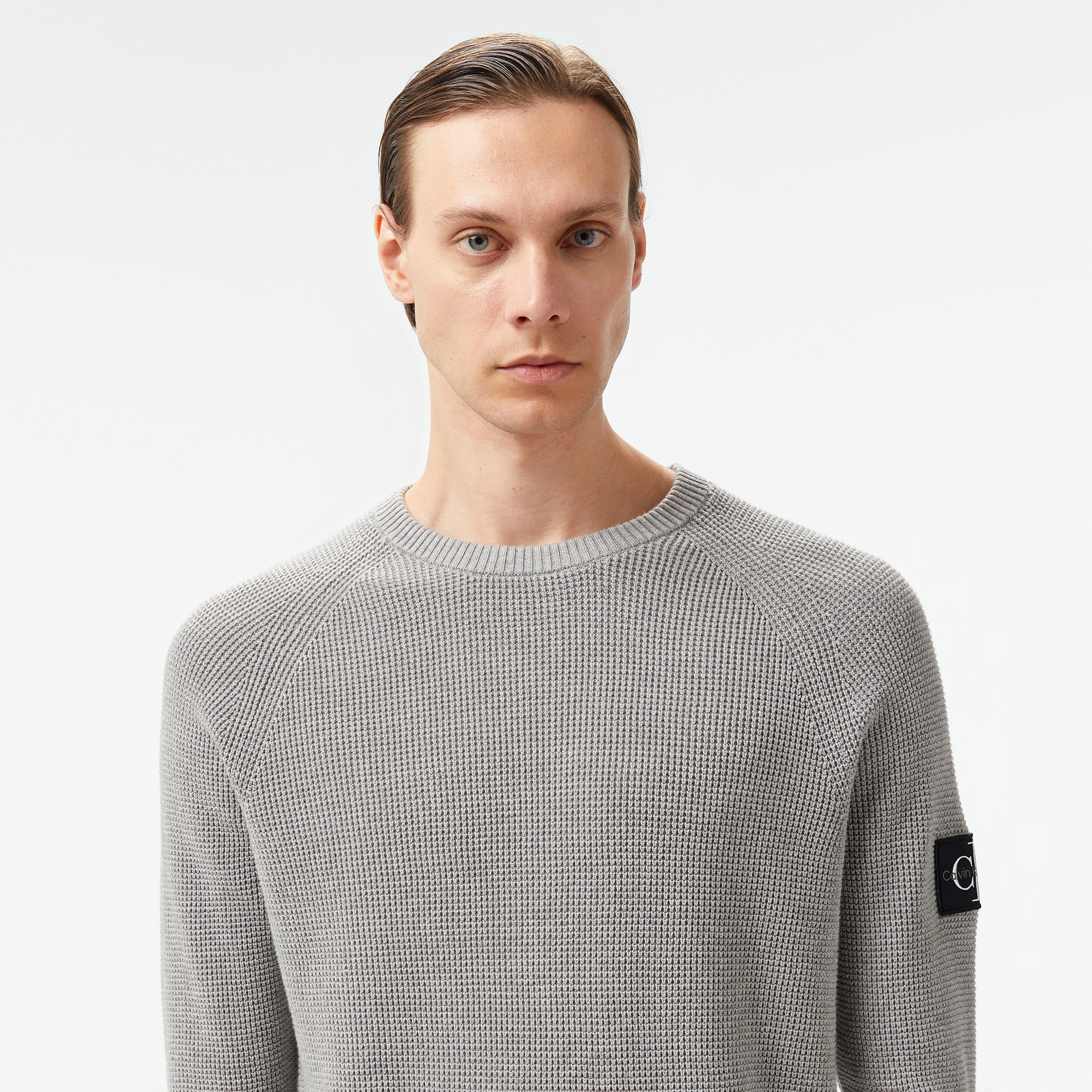 Calvin Klein Jeans Badge Easy Erkek Gri Kazak