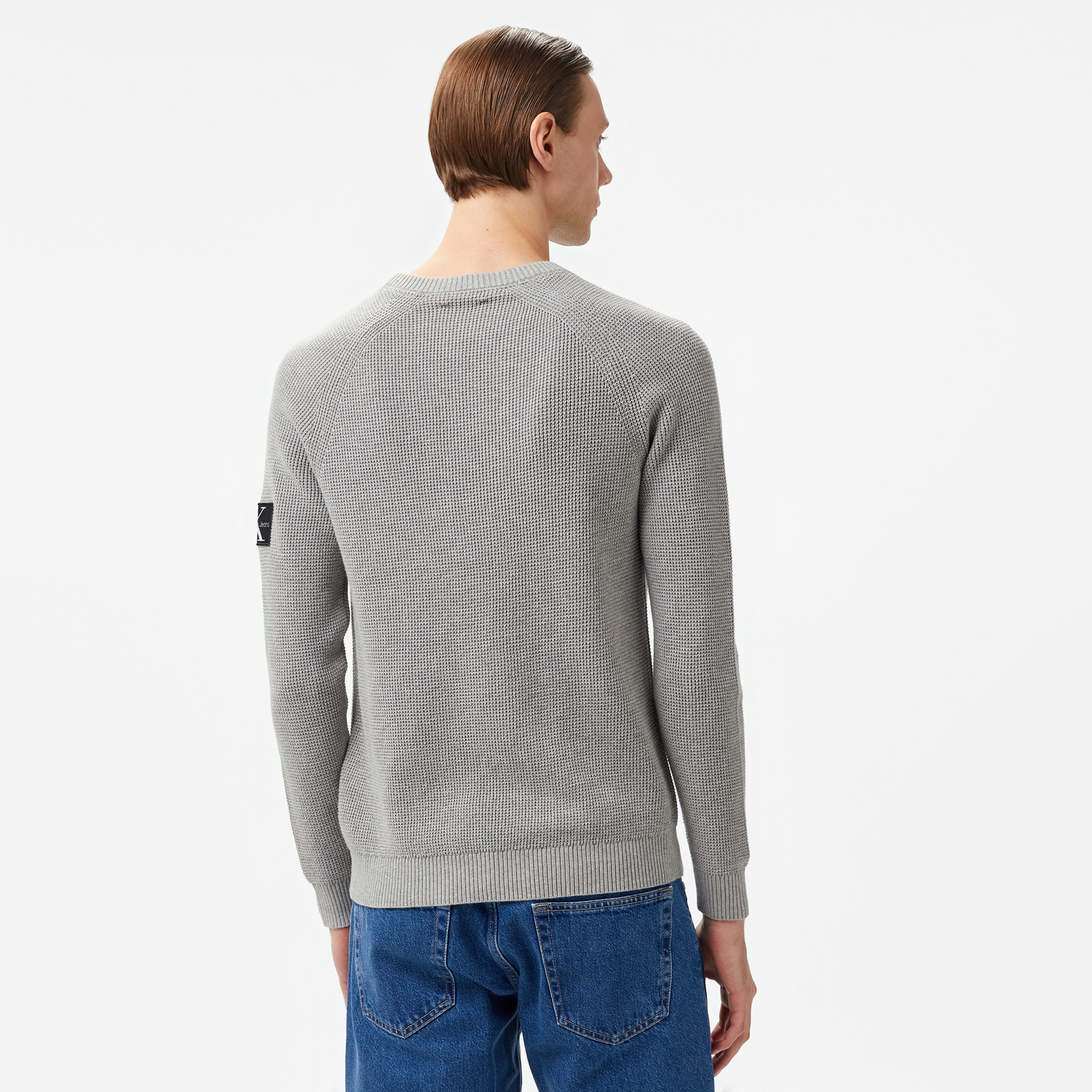 Calvin Klein Jeans Badge Easy Erkek Gri Kazak