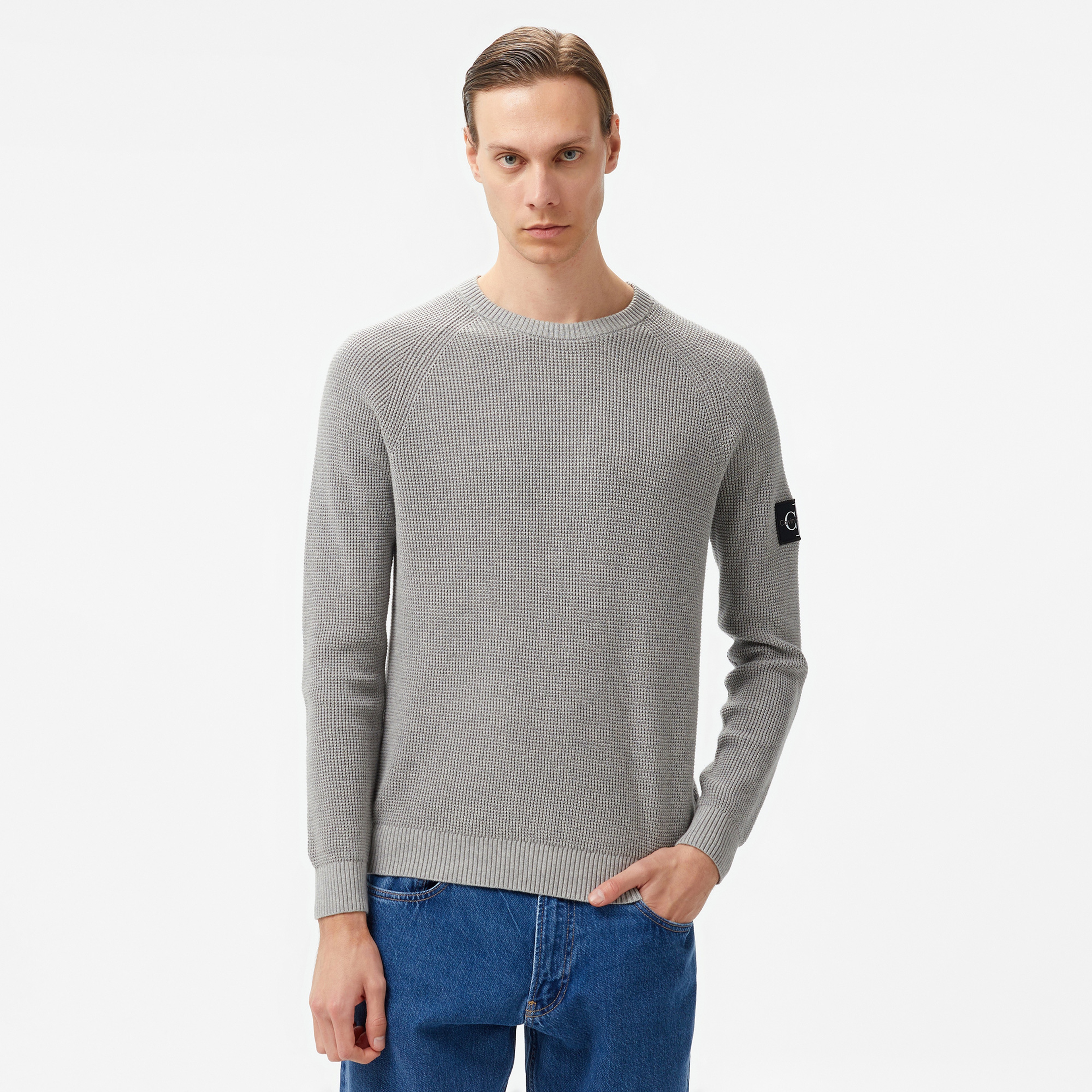 Calvin Klein Jeans Badge Easy Erkek Gri Kazak