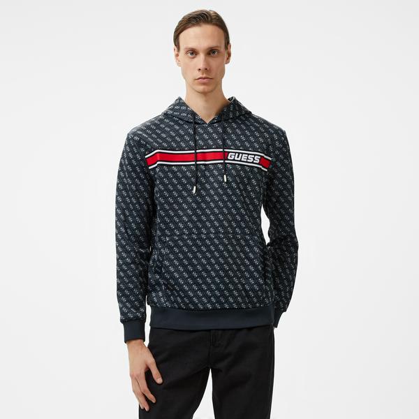 Guess Korbin Printed Double Knit Eco Erkek Siyah Sweatshirt