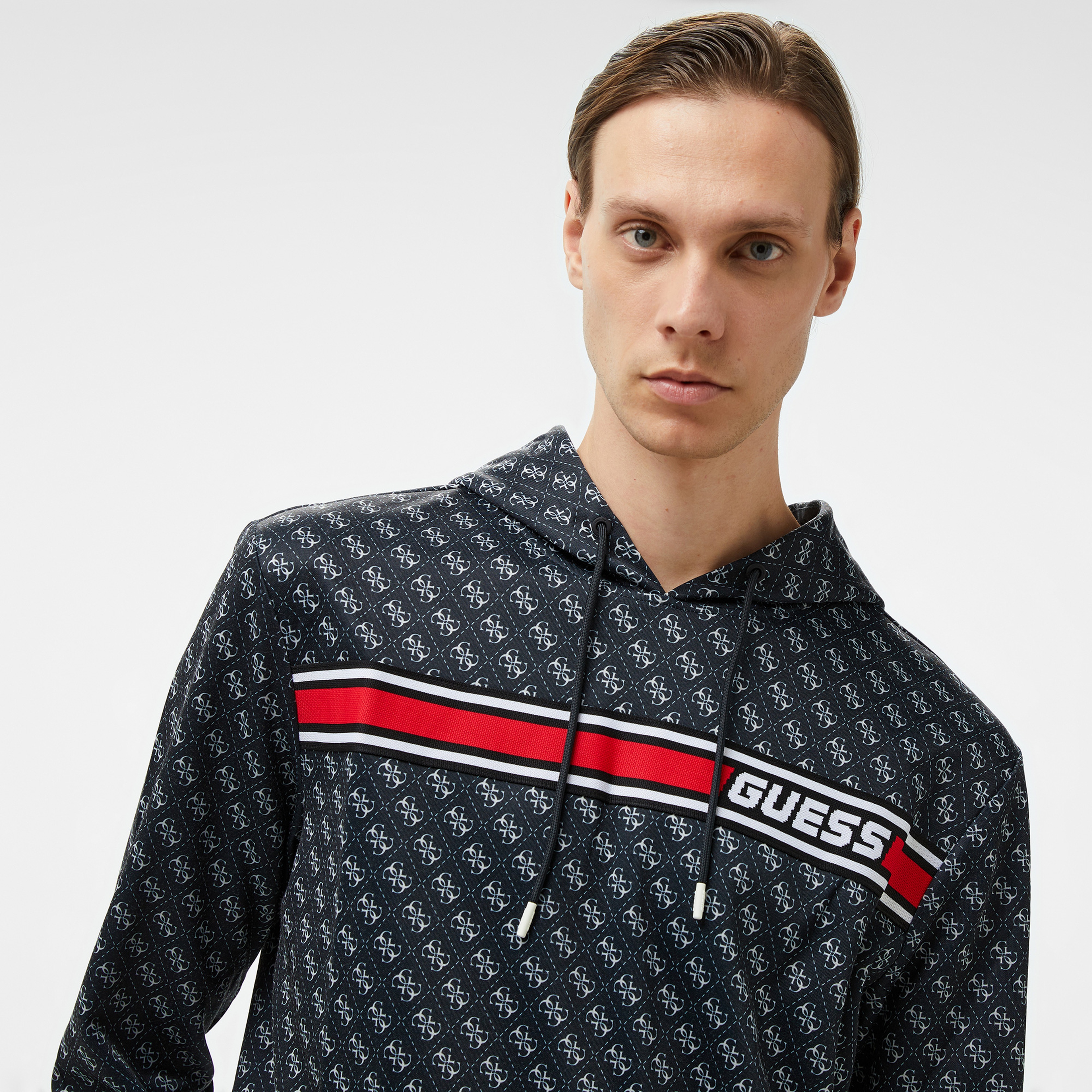 Guess Korbin Printed Double Knit Eco Erkek Siyah Sweatshirt