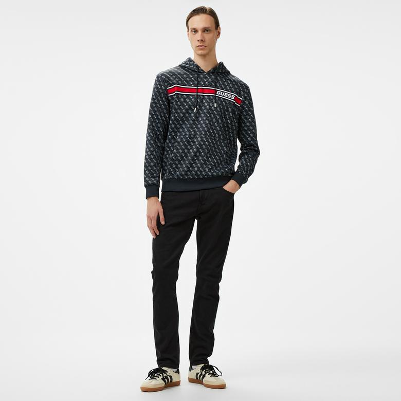 Guess Korbin Printed Double Knit Eco Erkek Siyah Sweatshirt