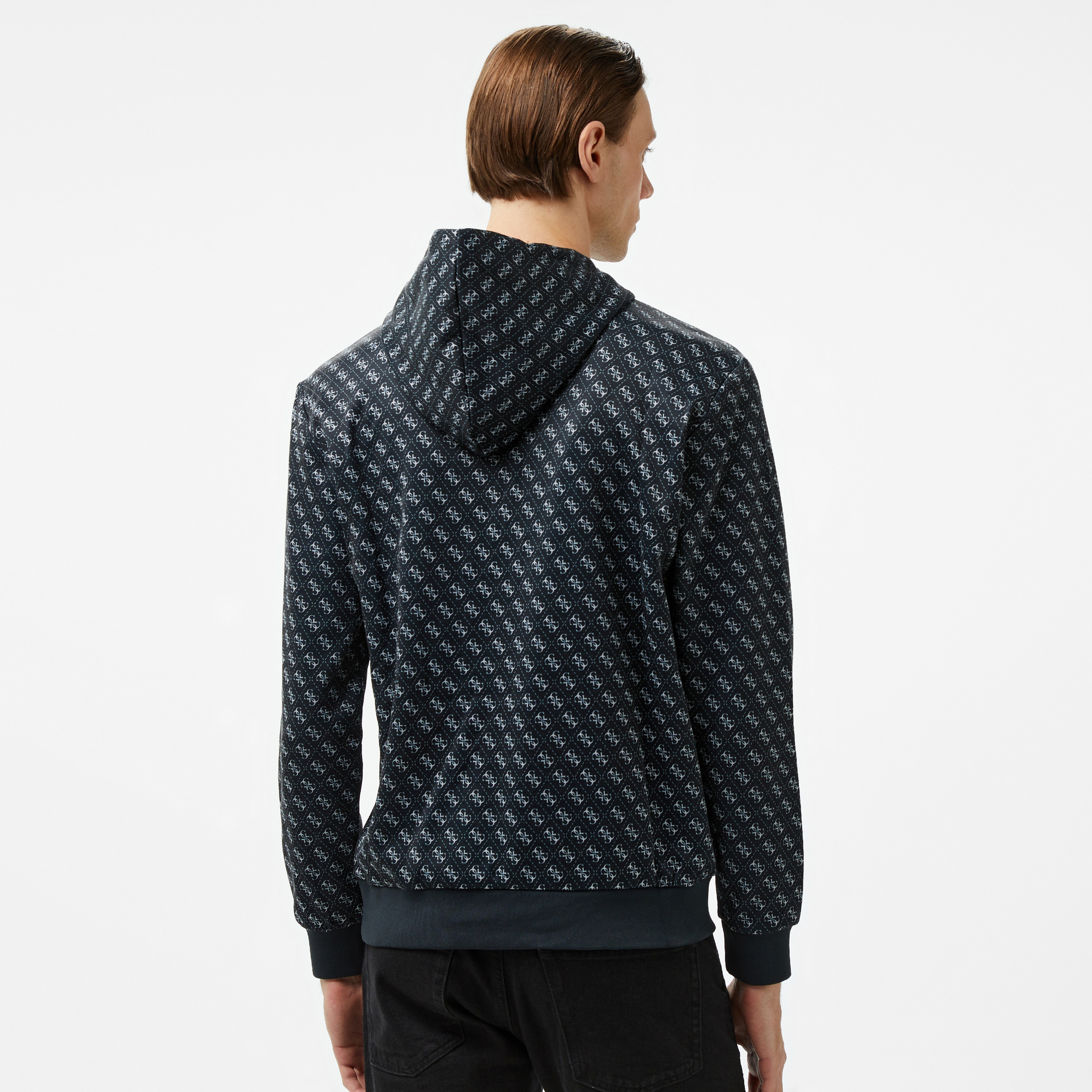 Guess Korbin Printed Double Knit Eco Erkek Siyah Sweatshirt