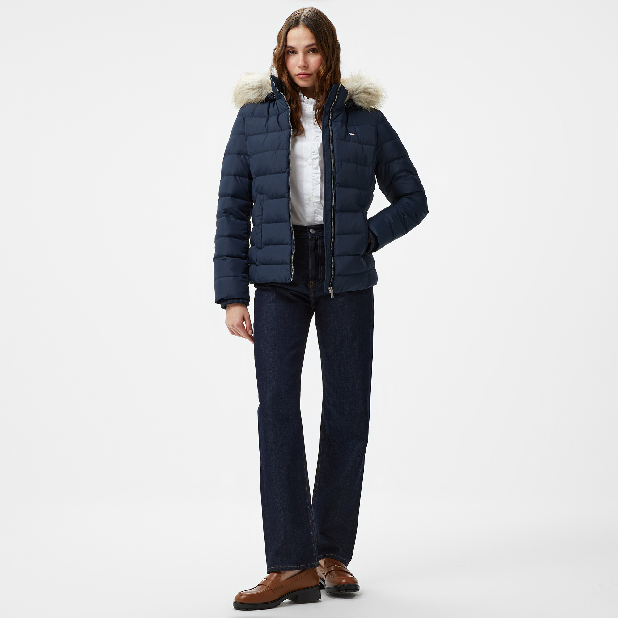 Tommy Hilfiger Jeans Basıc Hooded Down Kadın Lacivert Ceket