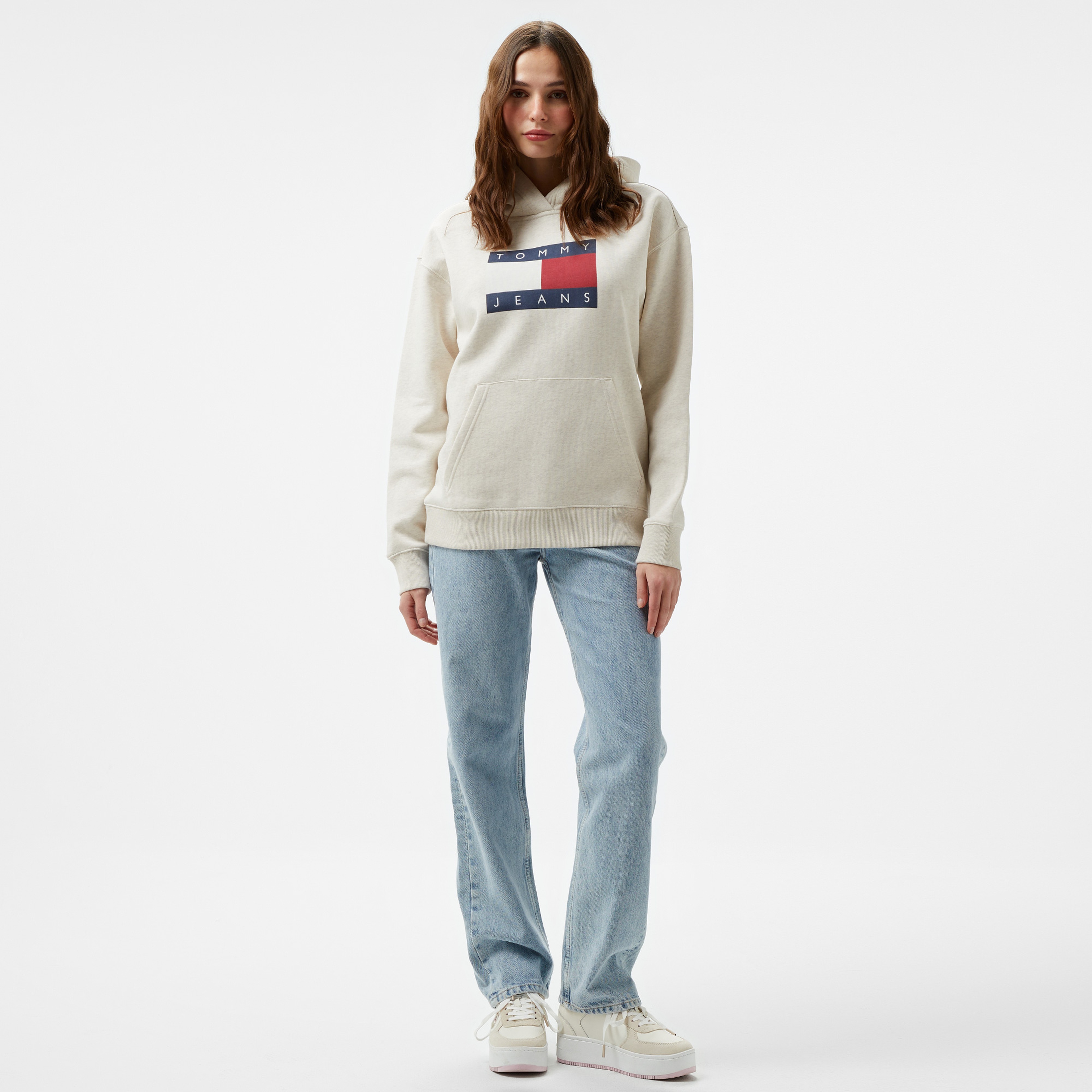 Tommy Hilfiger Jeans Melange Flag Kadın Kahverengi Hoodie