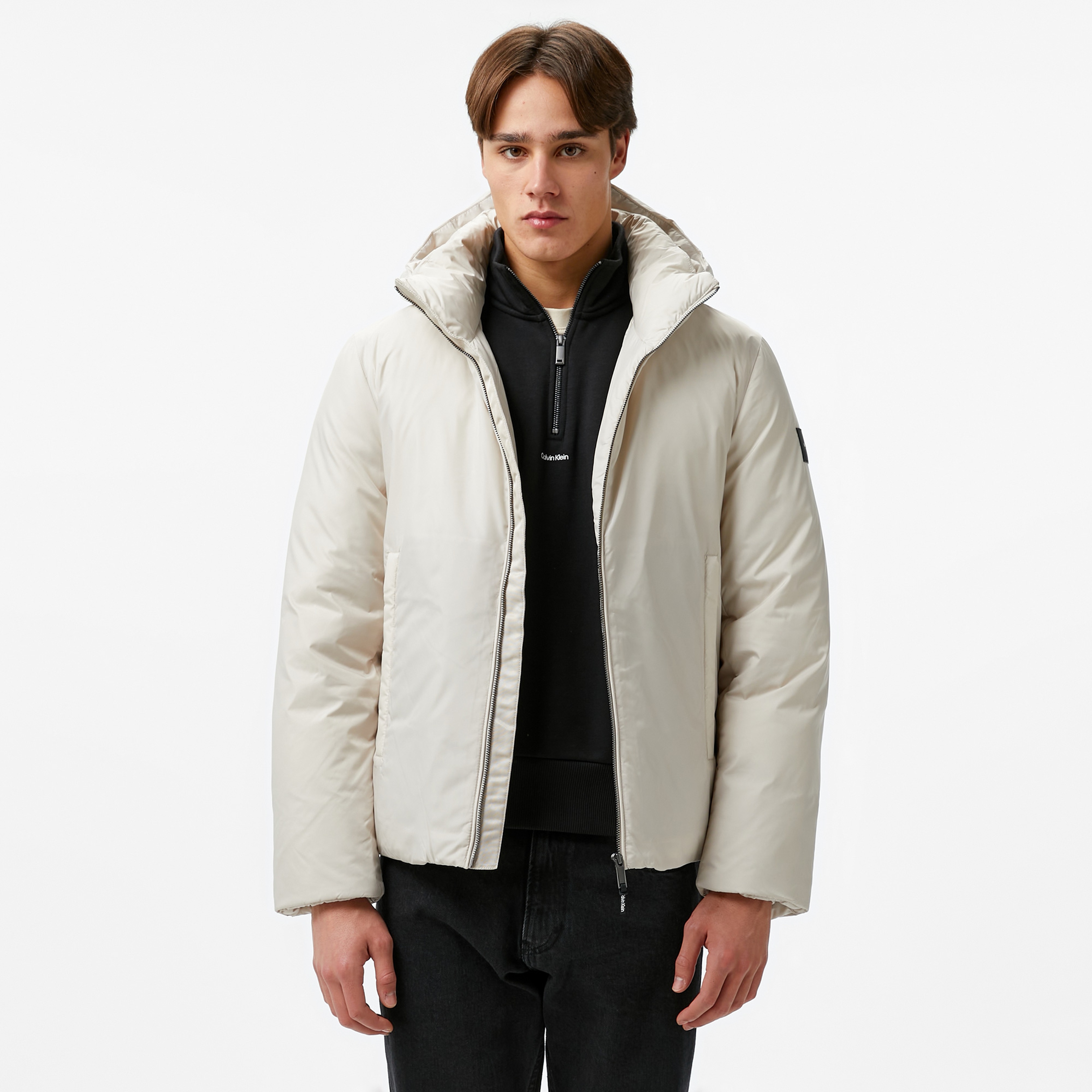 Calvin Klein Non Quilt Padded Hooded Erkek Bej Mont