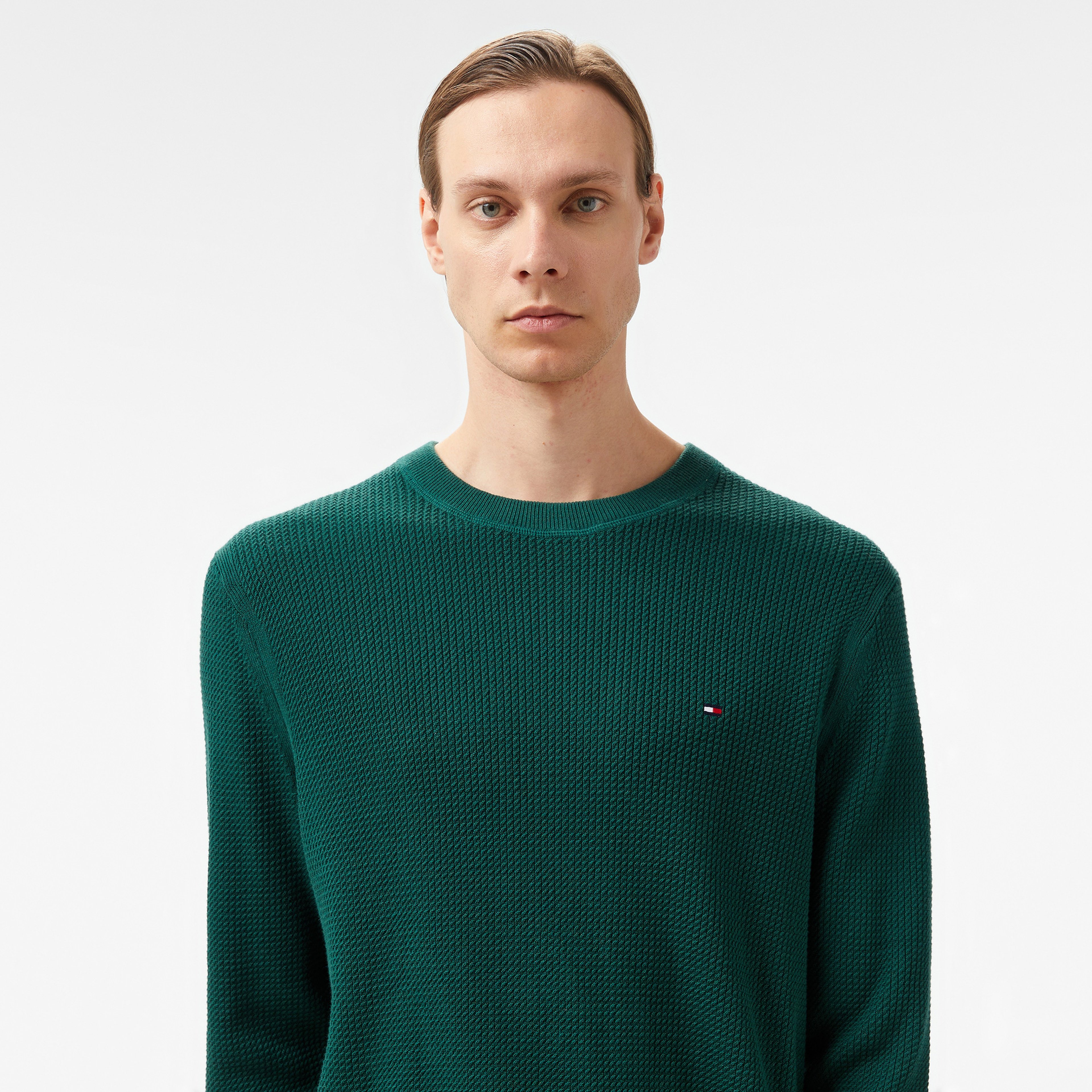 Tommy Hilfiger Structure Crew Nk Erkek Yeşil Kazak