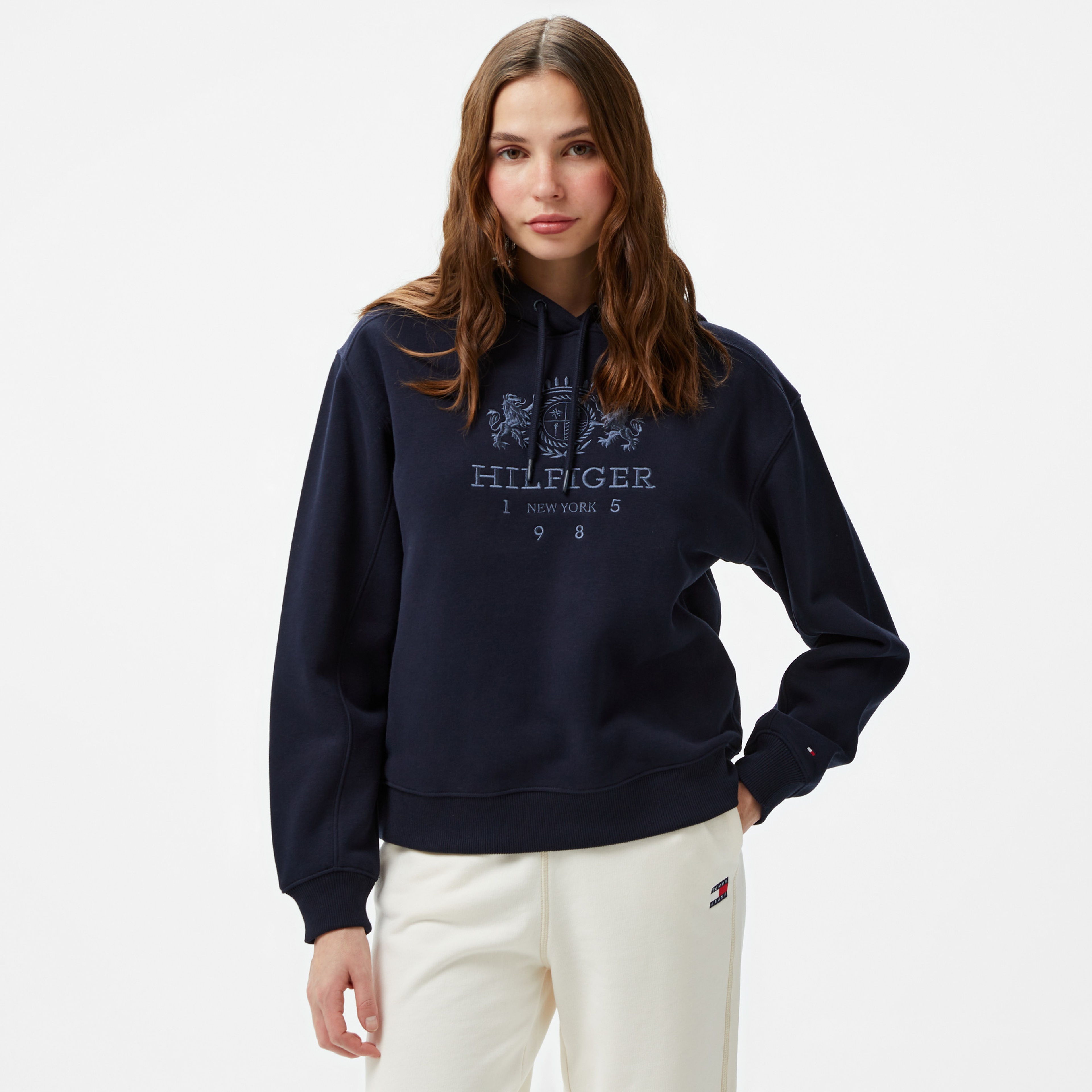 Tommy Hilfiger Varsity Crest Kadın Mavi Hoodie