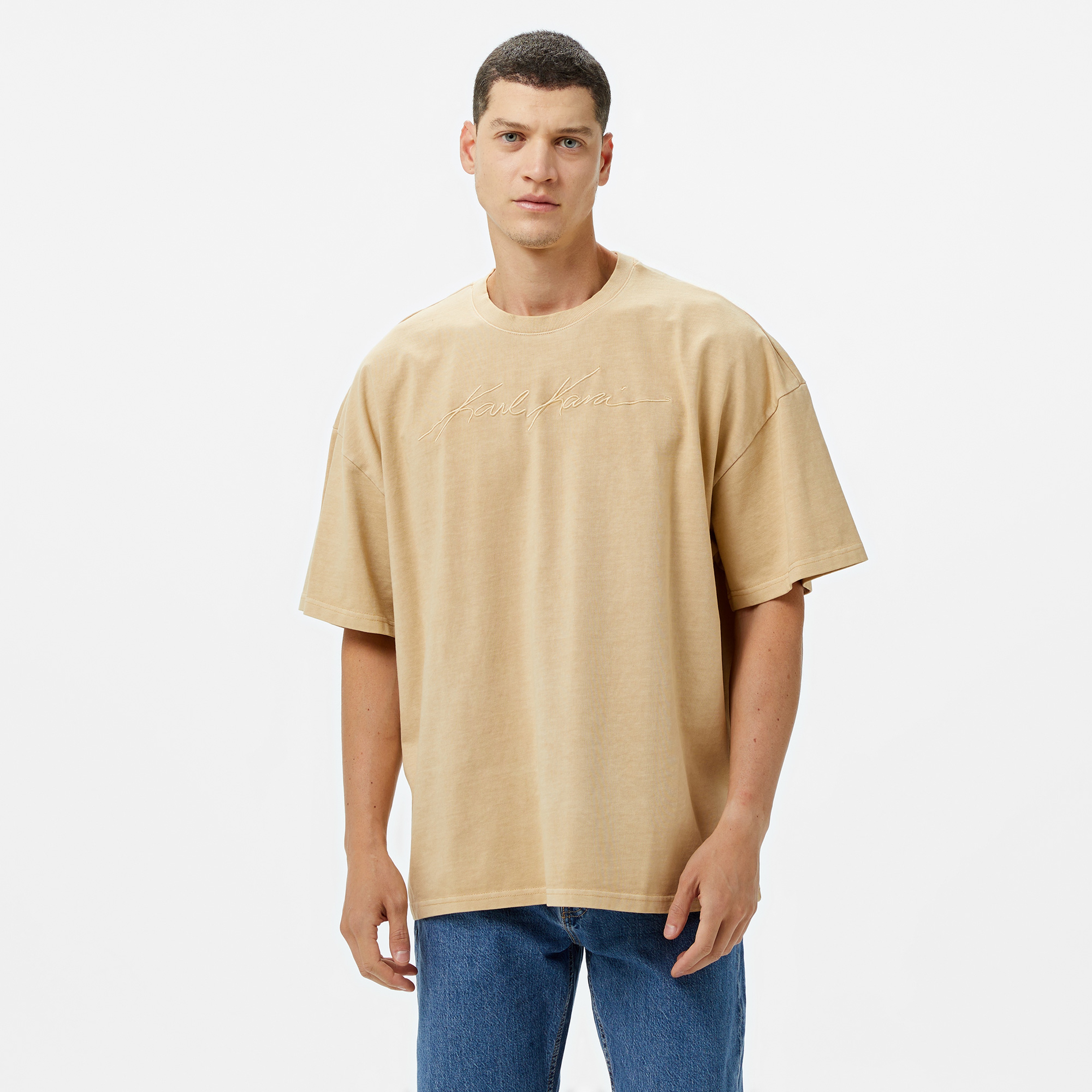 Karl Kani Autograph Heavy Boxy Erkek Bej T-Shirt