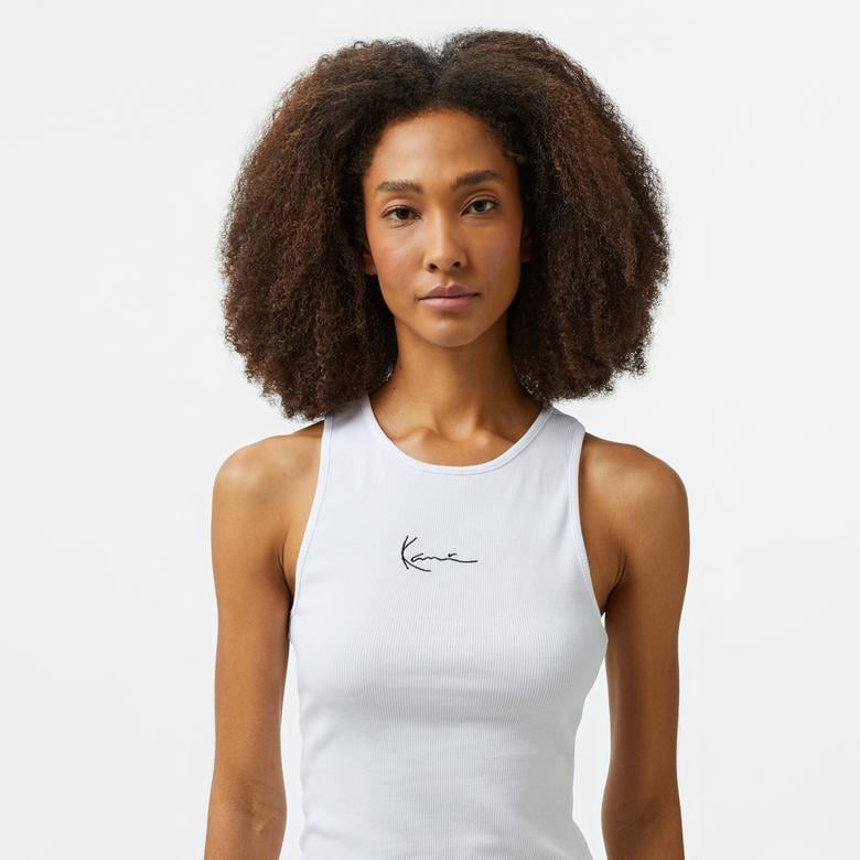 Karl Kani Small Signature Racer Rib Kadın Beyaz Kolsuz T-Shirt