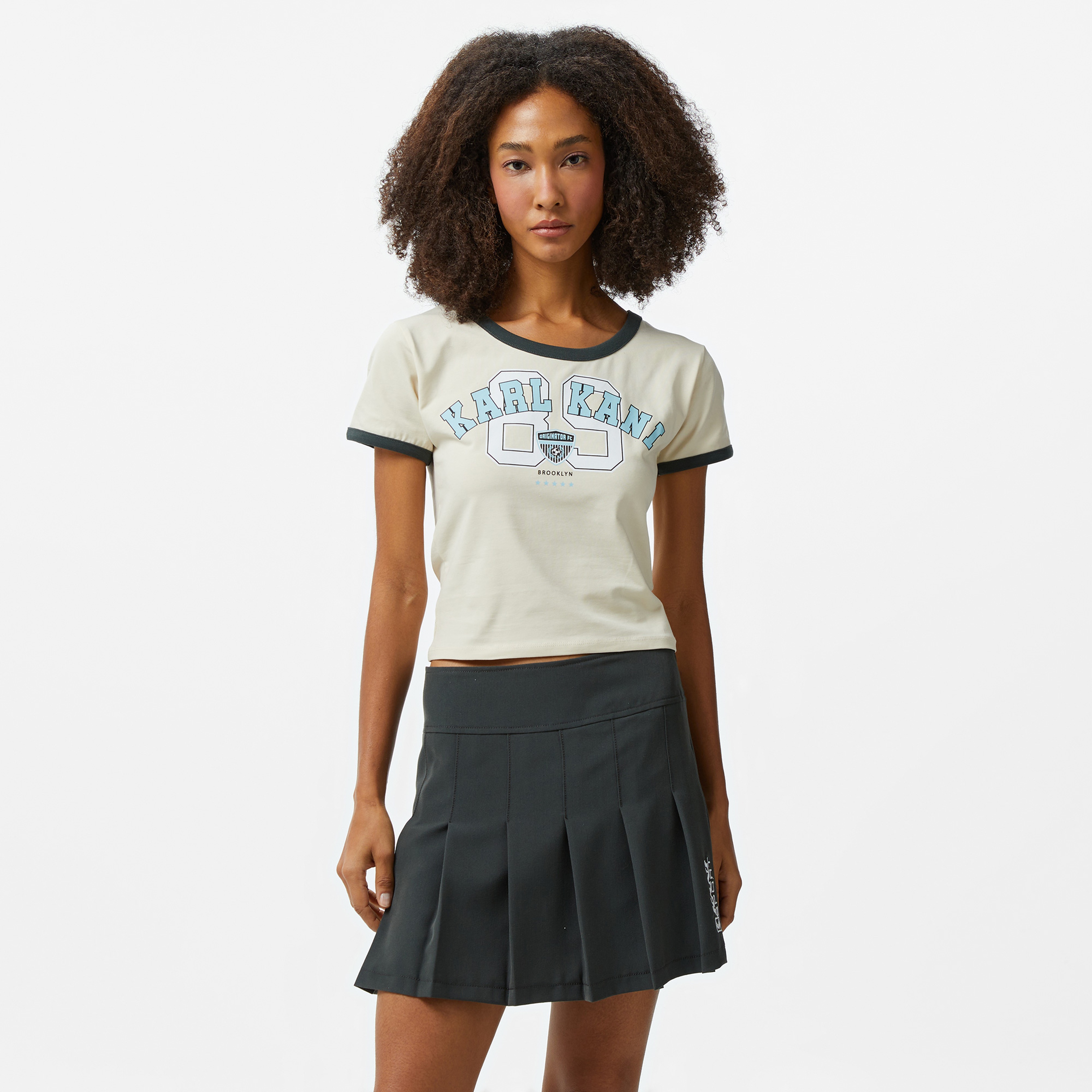 Karl Kani Woven Signature Soccer Kadın Bej T-Shirt