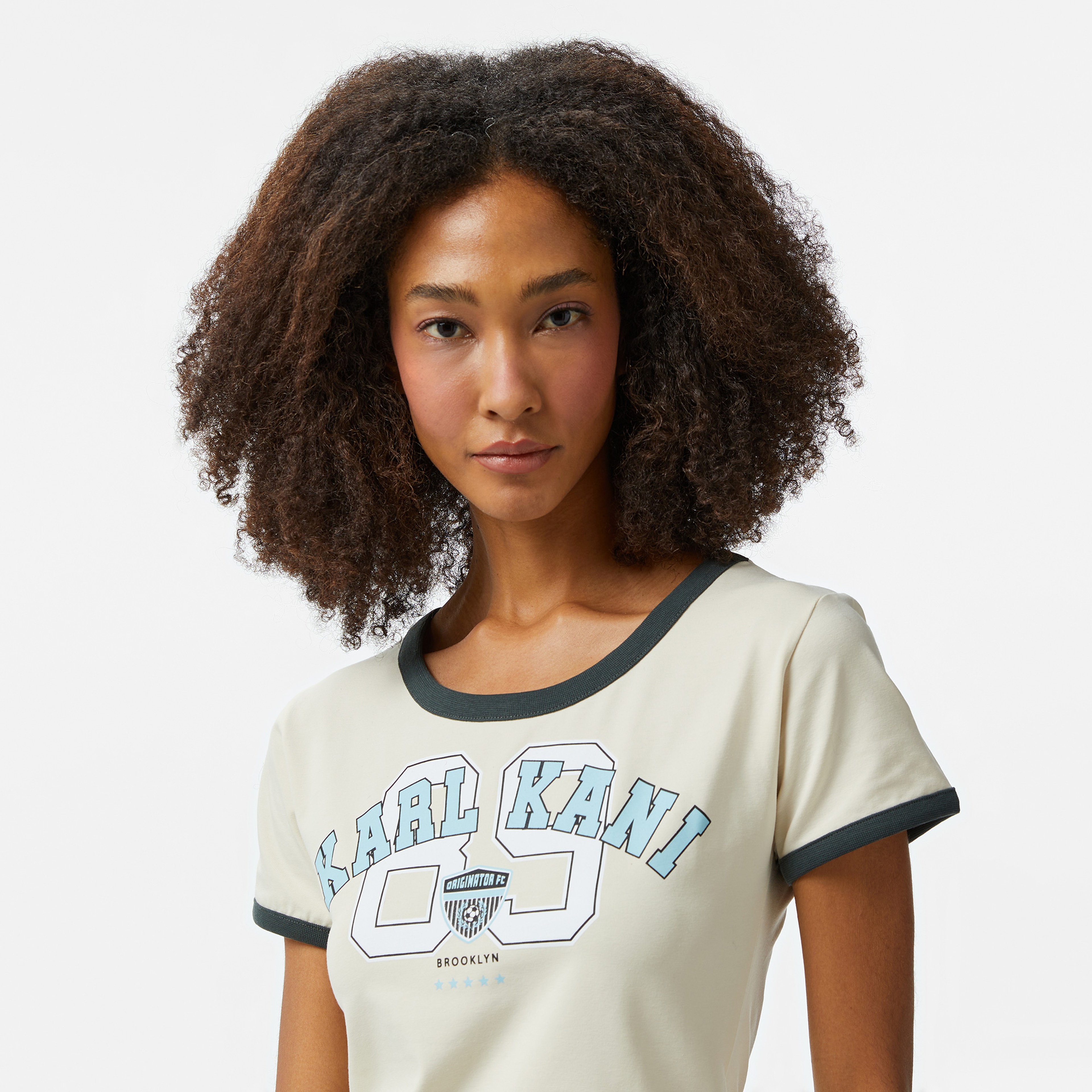 Karl Kani Woven Signature Soccer Kadın Bej T-Shirt