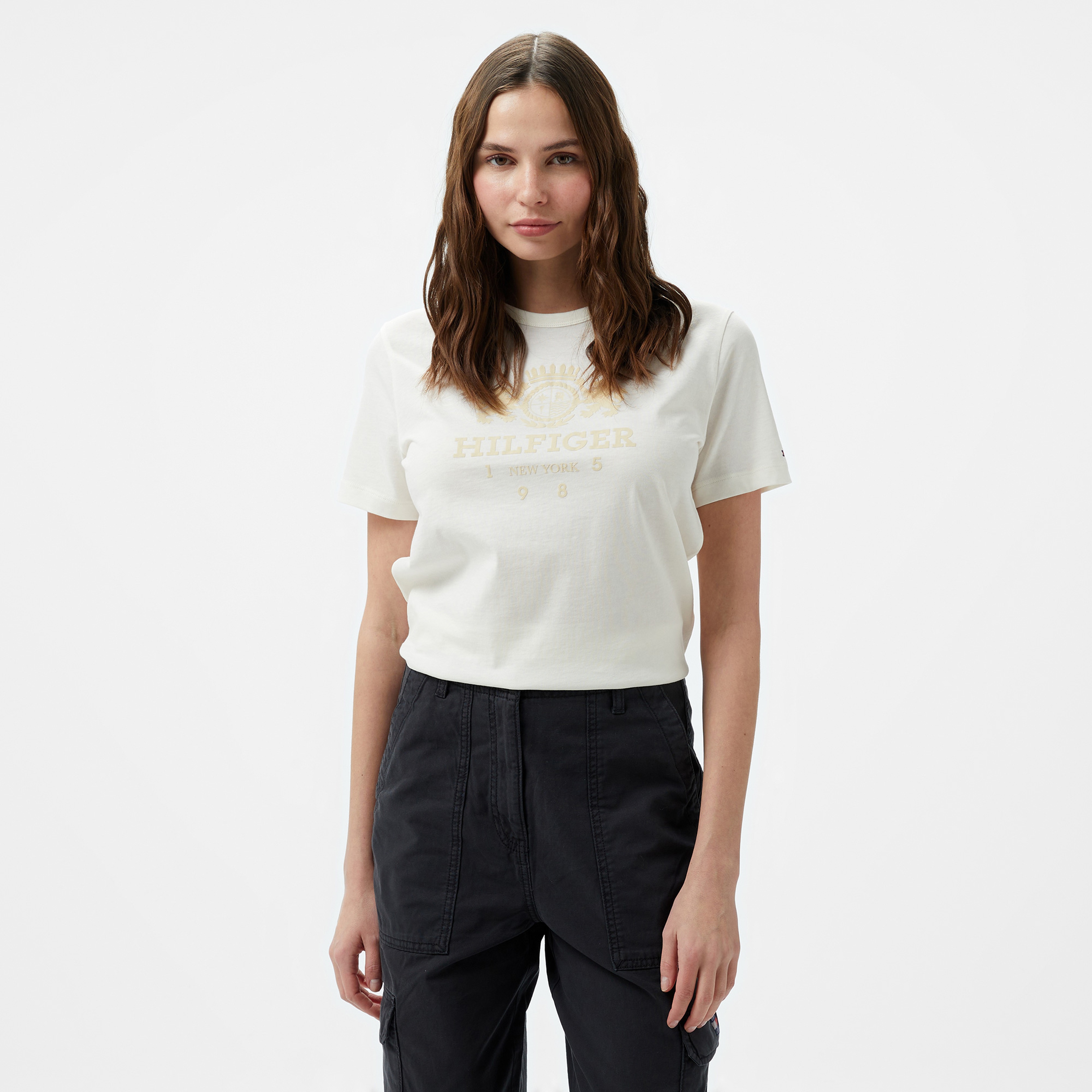 Tommy Hilfiger Varsity Crest Kadın Beyaz T-Shirt
