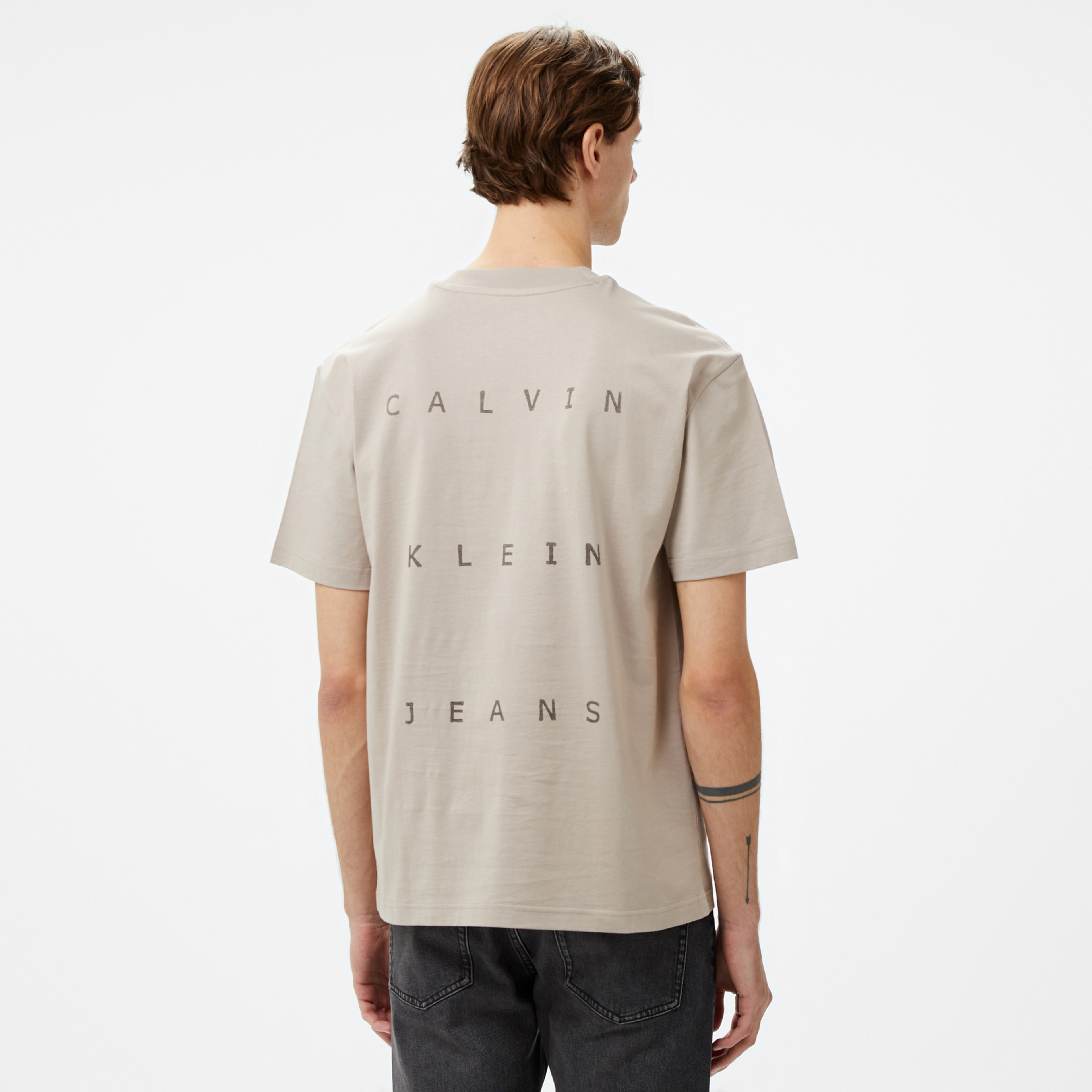 Calvin Klein Jeans Stamp Back Graphic Relaxed Erkek Gri T-Shirt