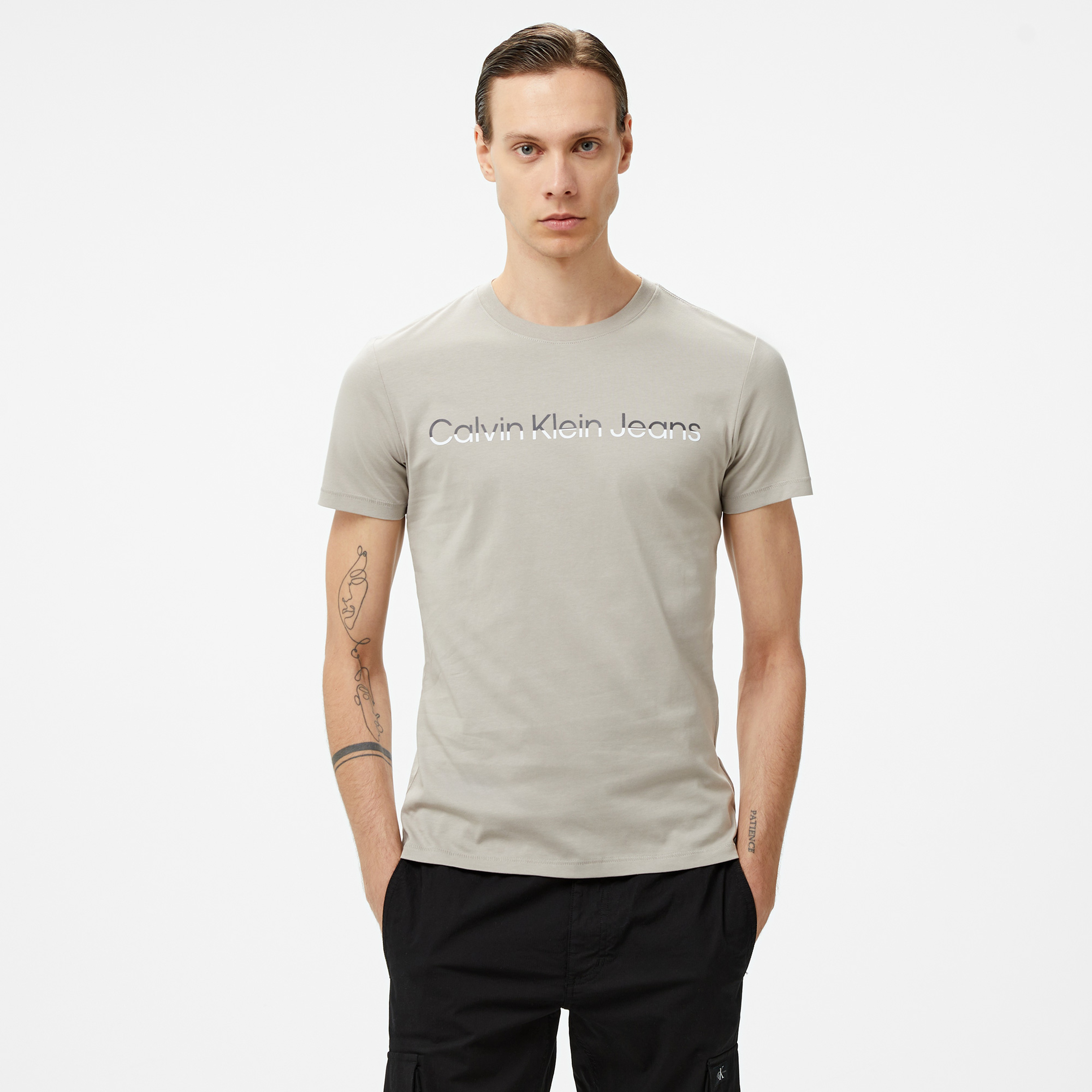 Calvin Klein Jeans Mixed institutional Logo Erkek Gri T-Shirt
