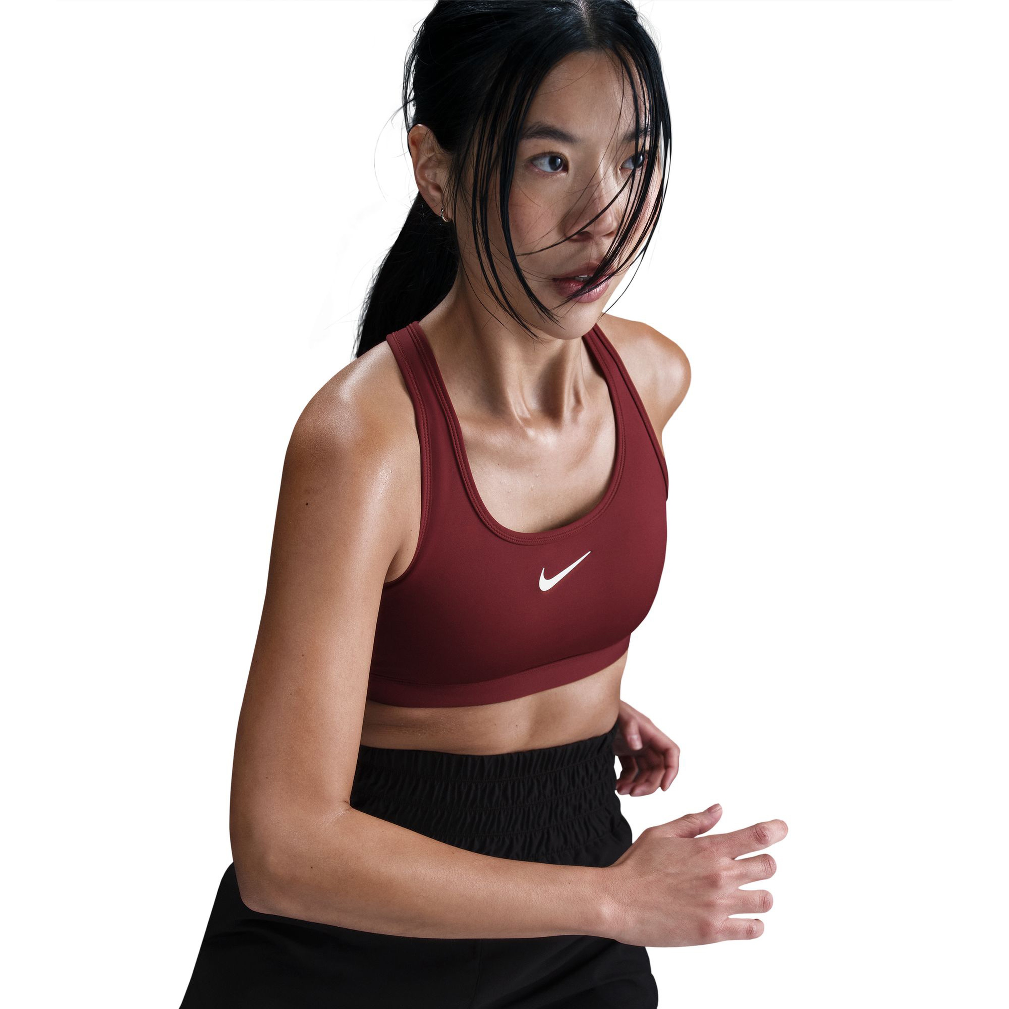 Nike Swoosh Medium Support Kadın Bordo Antrenman Bra