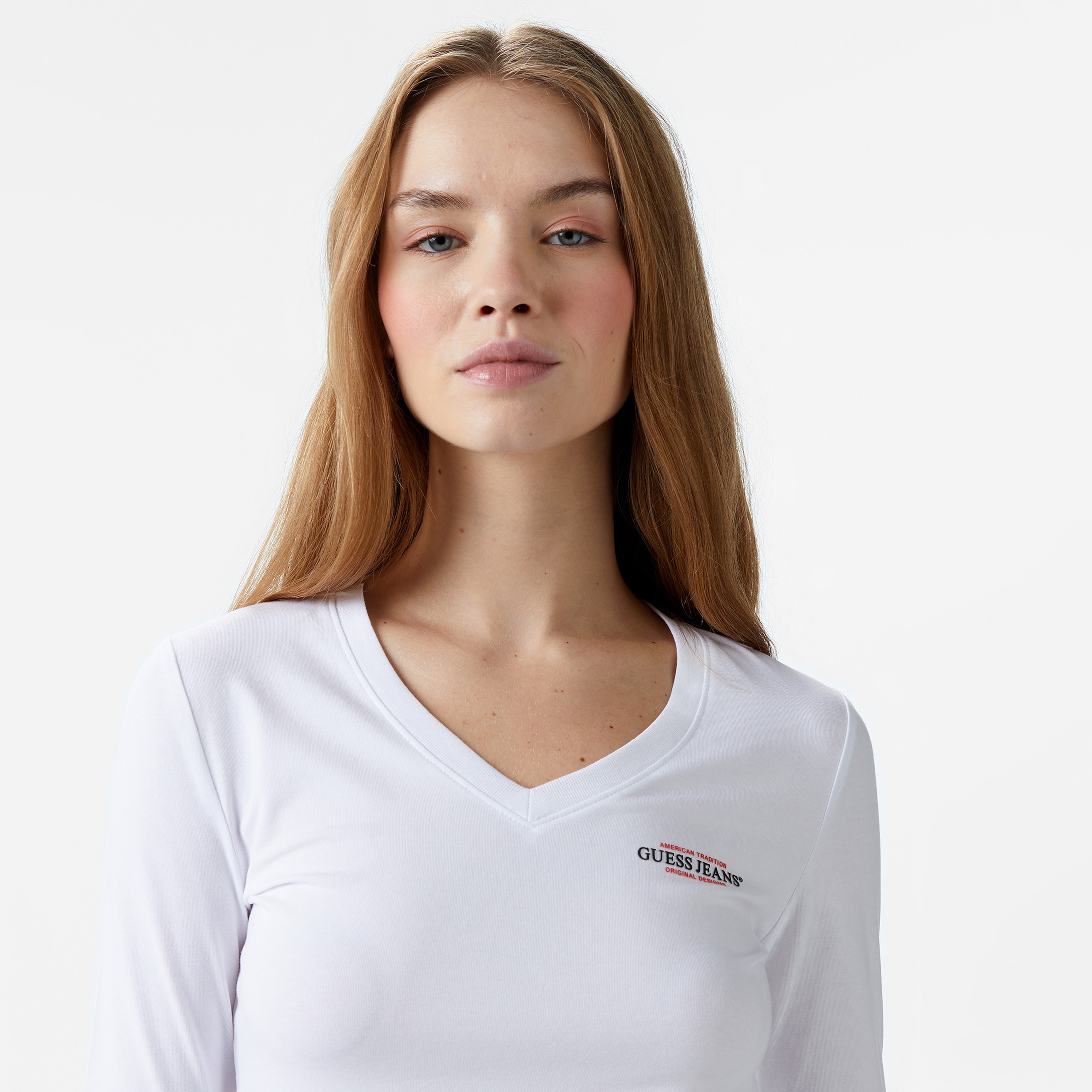 Guess Slim Mini Mid Organic Stretch Jersey 180 Kadın Beyaz T-Shirt