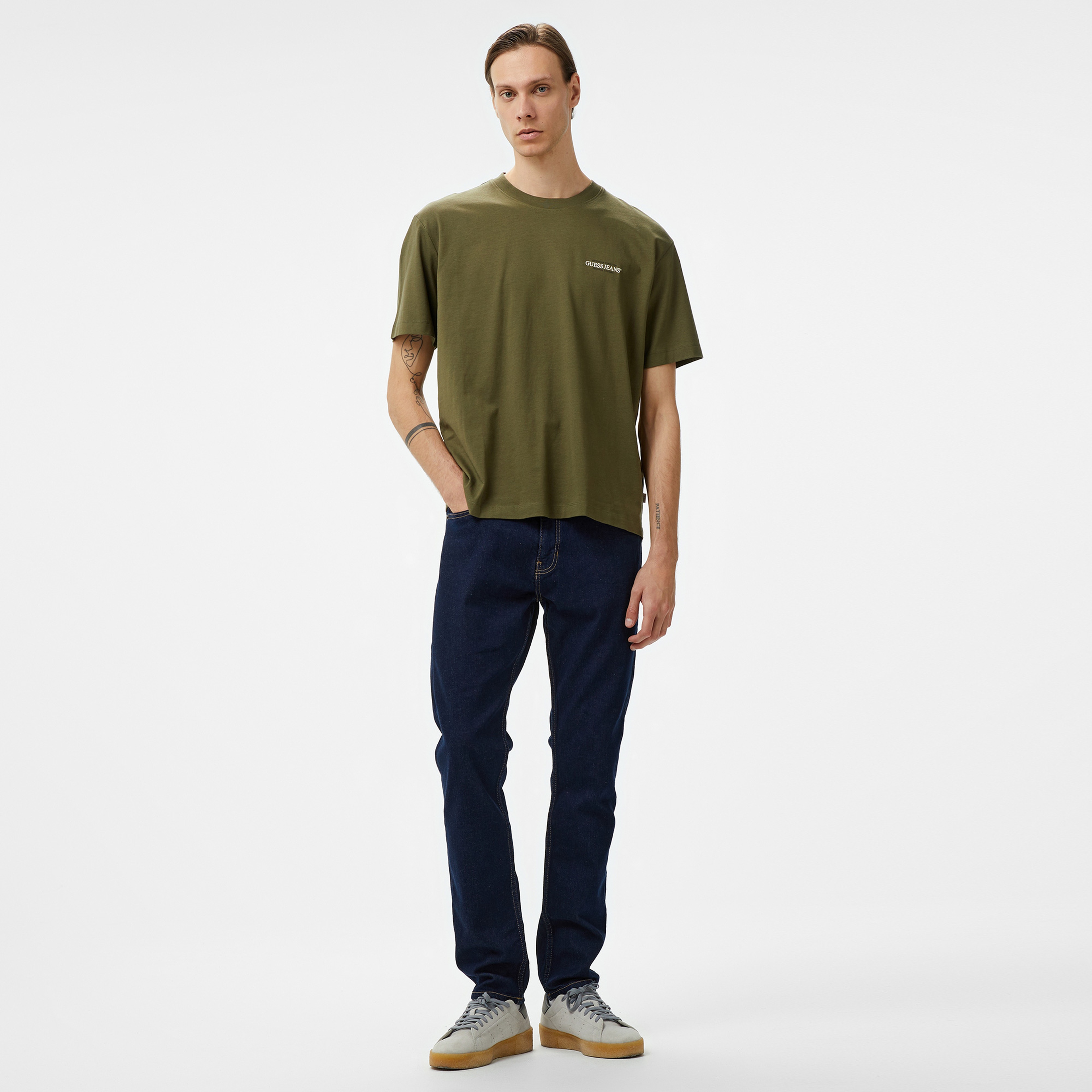 Guess American Mid Organic Heavy Jersey 205 Erkek Haki T-Shirt