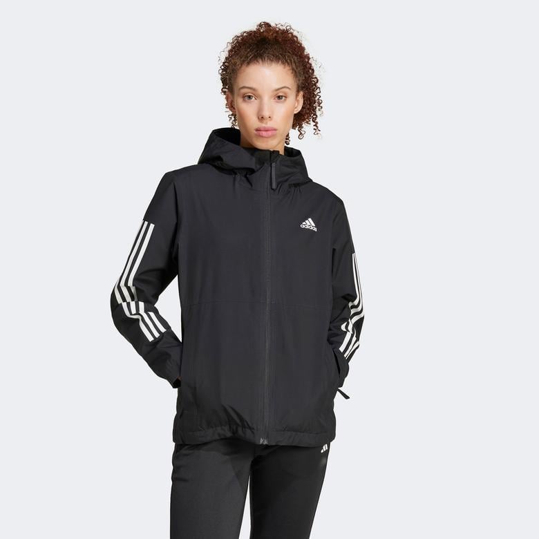 adidas Essentials 3 Striped Rain.RDY Kadın Siyah Günlük Mont