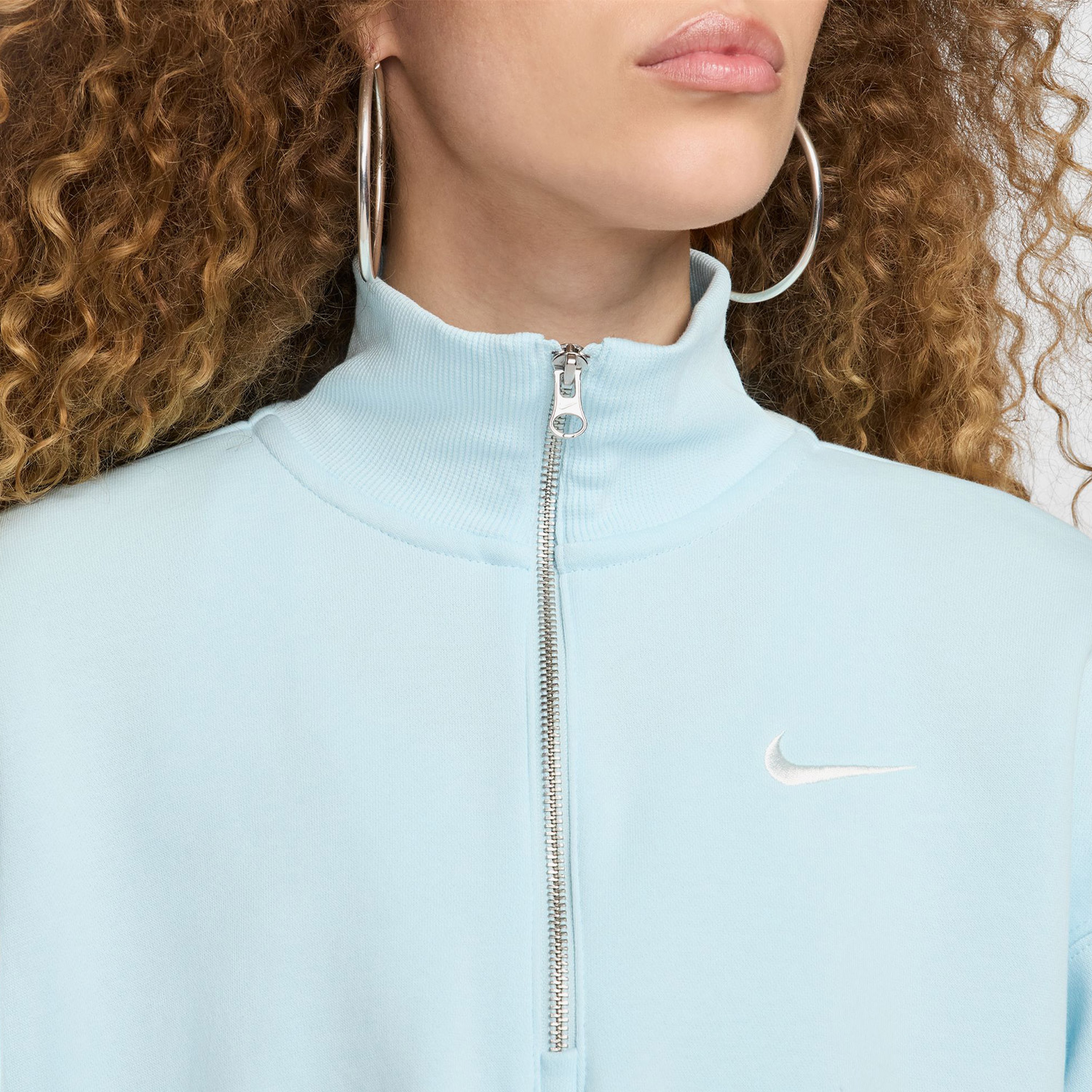 Nike Sportswear Half Zipped Crop Kadın Mavi Günlük Sweatshirt