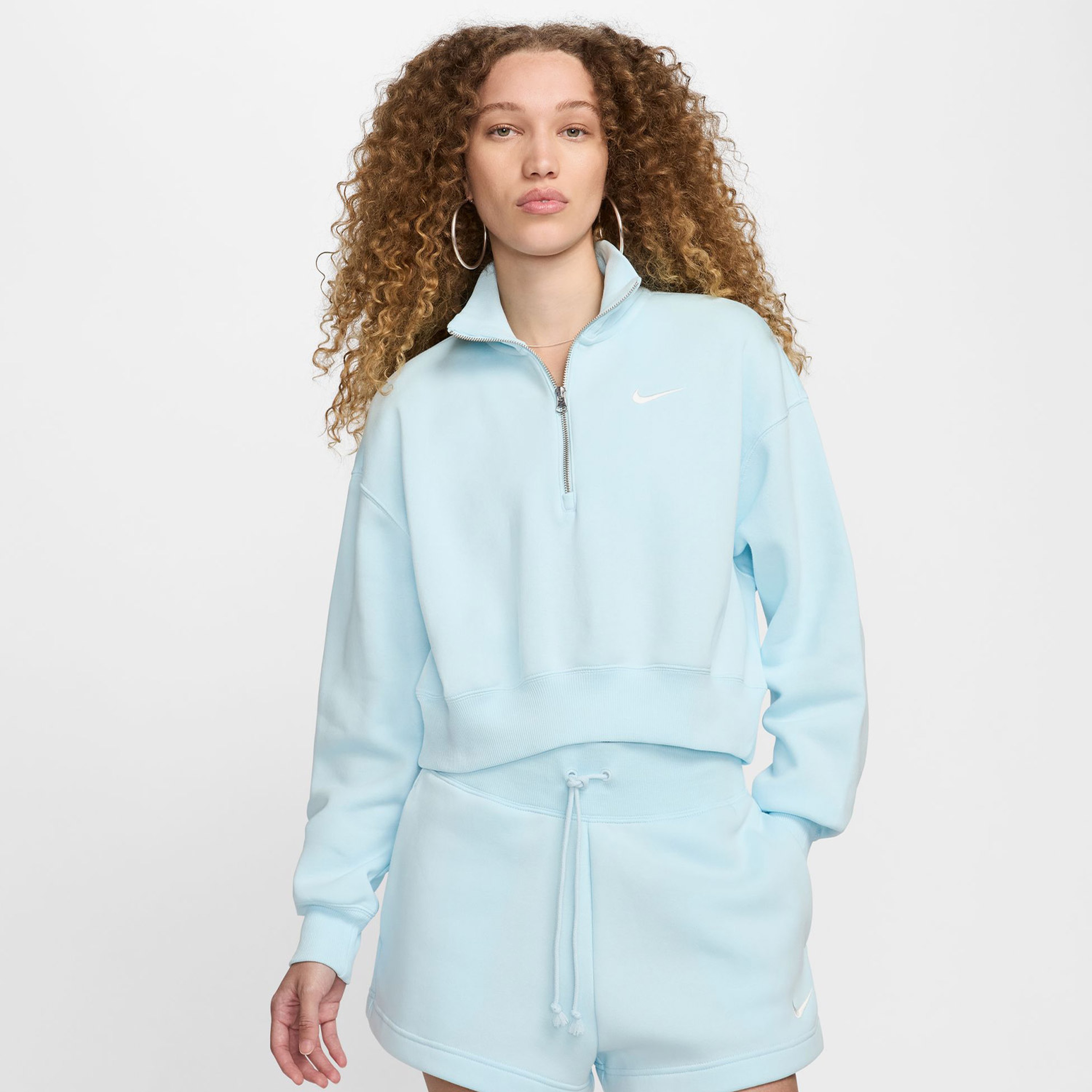 Nike Sportswear Half Zipped Crop Kadın Mavi Günlük Sweatshirt