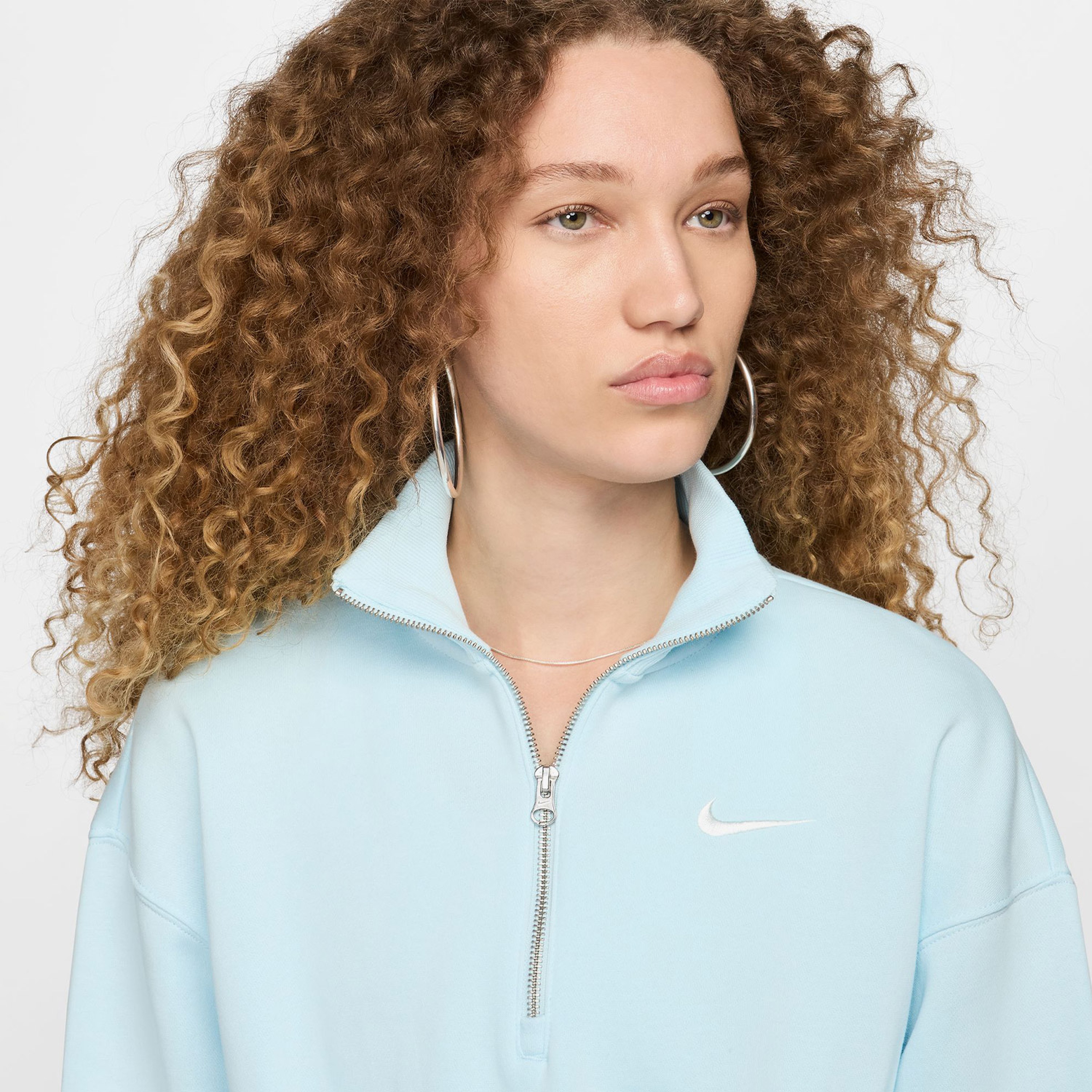 Nike Sportswear Half Zipped Crop Kadın Mavi Günlük Sweatshirt