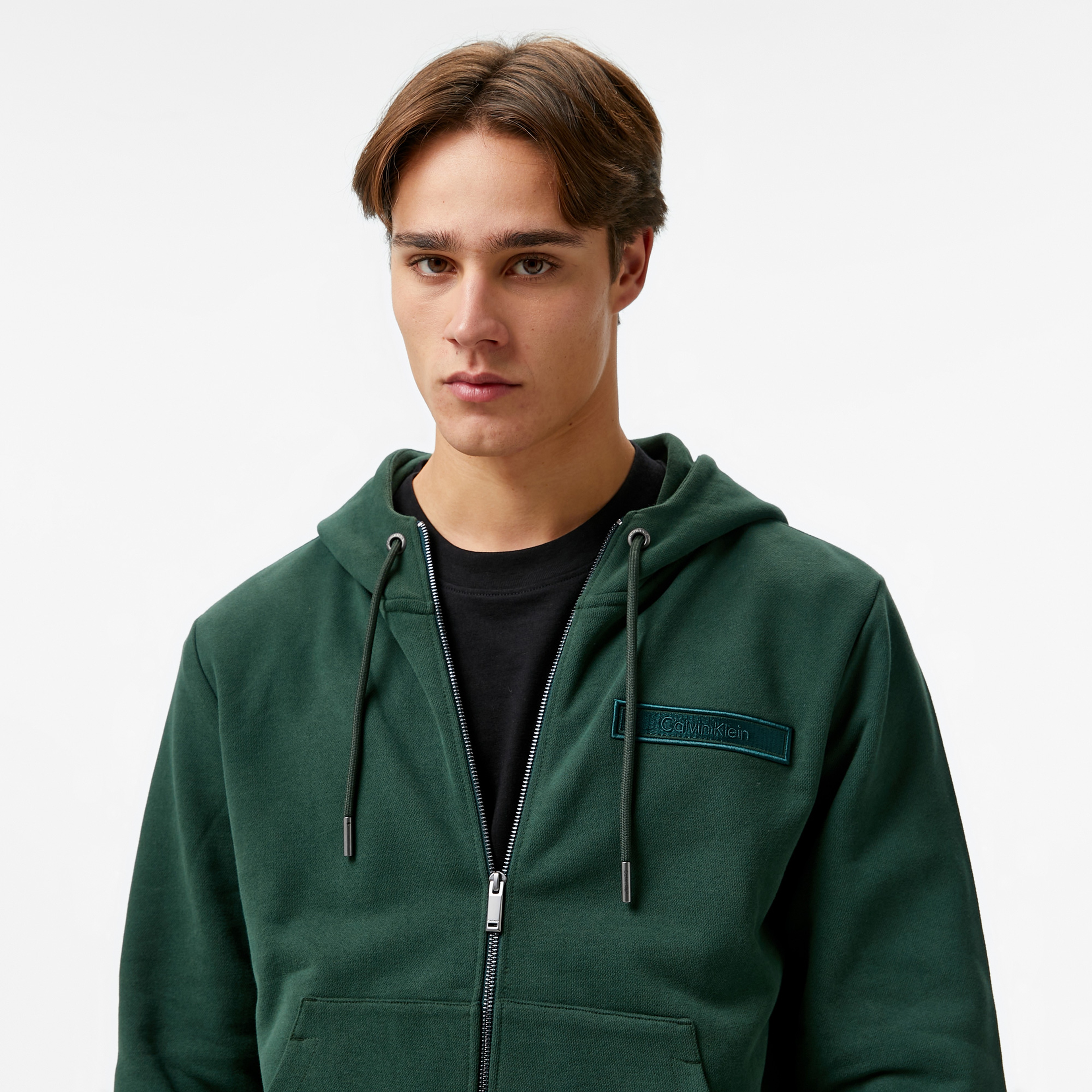 Calvin Klein Embroıdered Logo Zip Through Erkek Yeşil Hoodie