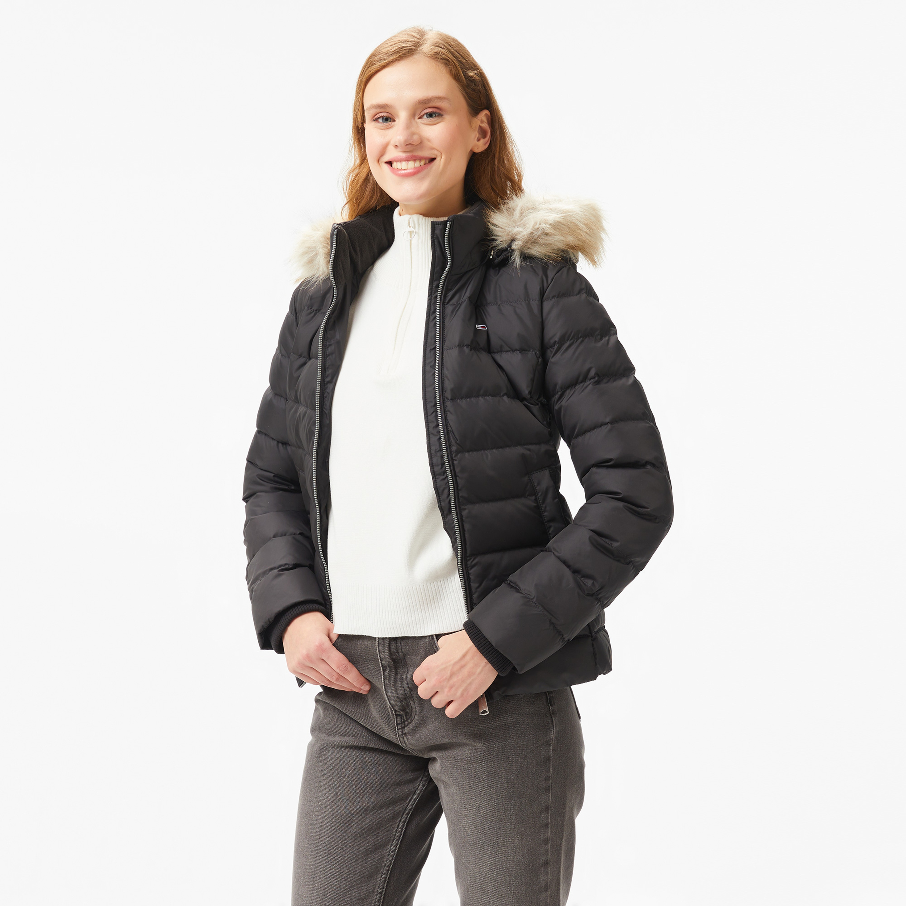 Tommy Hilfiger Jeans Basıc Hooded Down Kadın Siyah Ceket