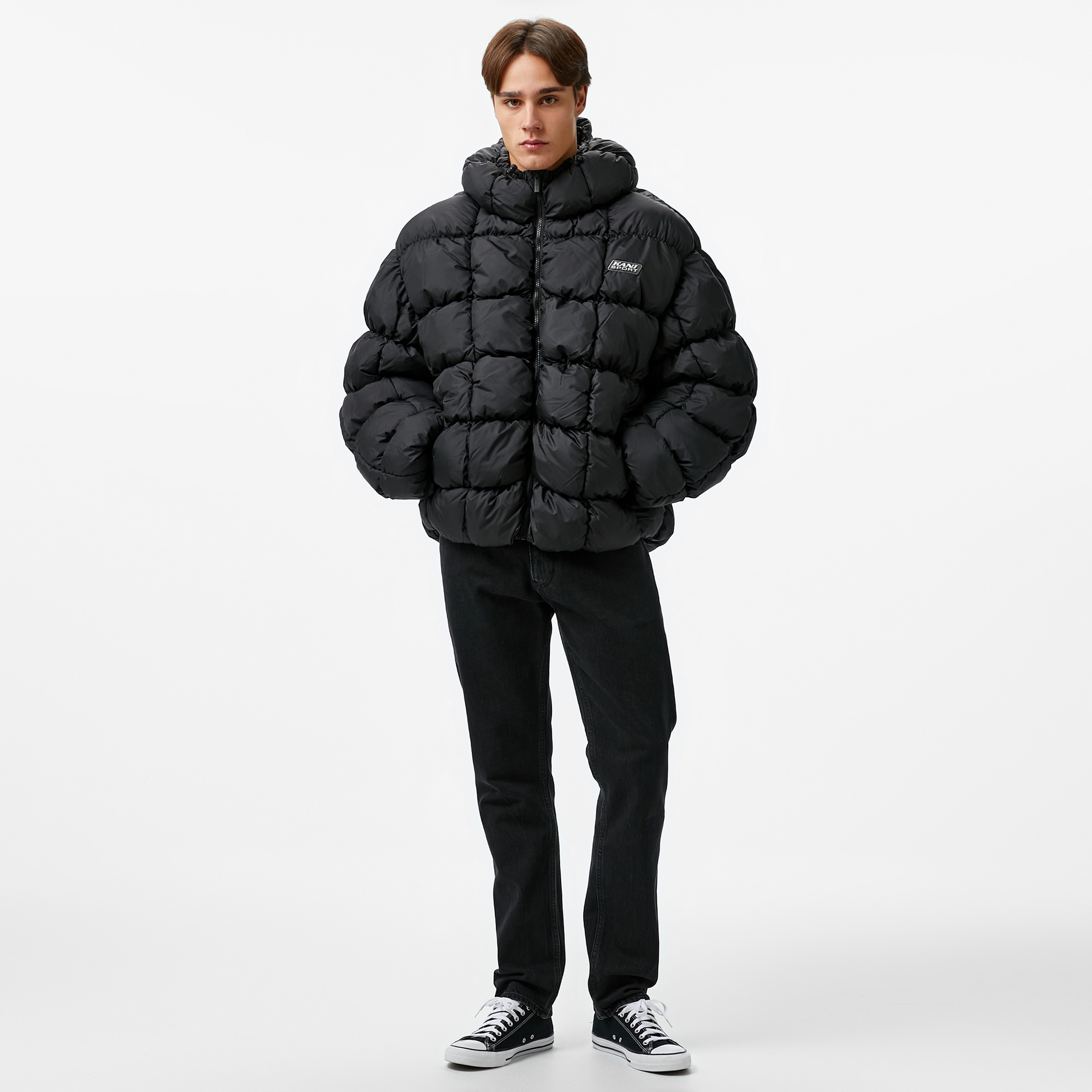 Karl Kani Sport Patch Square Quilted Puffer Erkek Siyah Mont