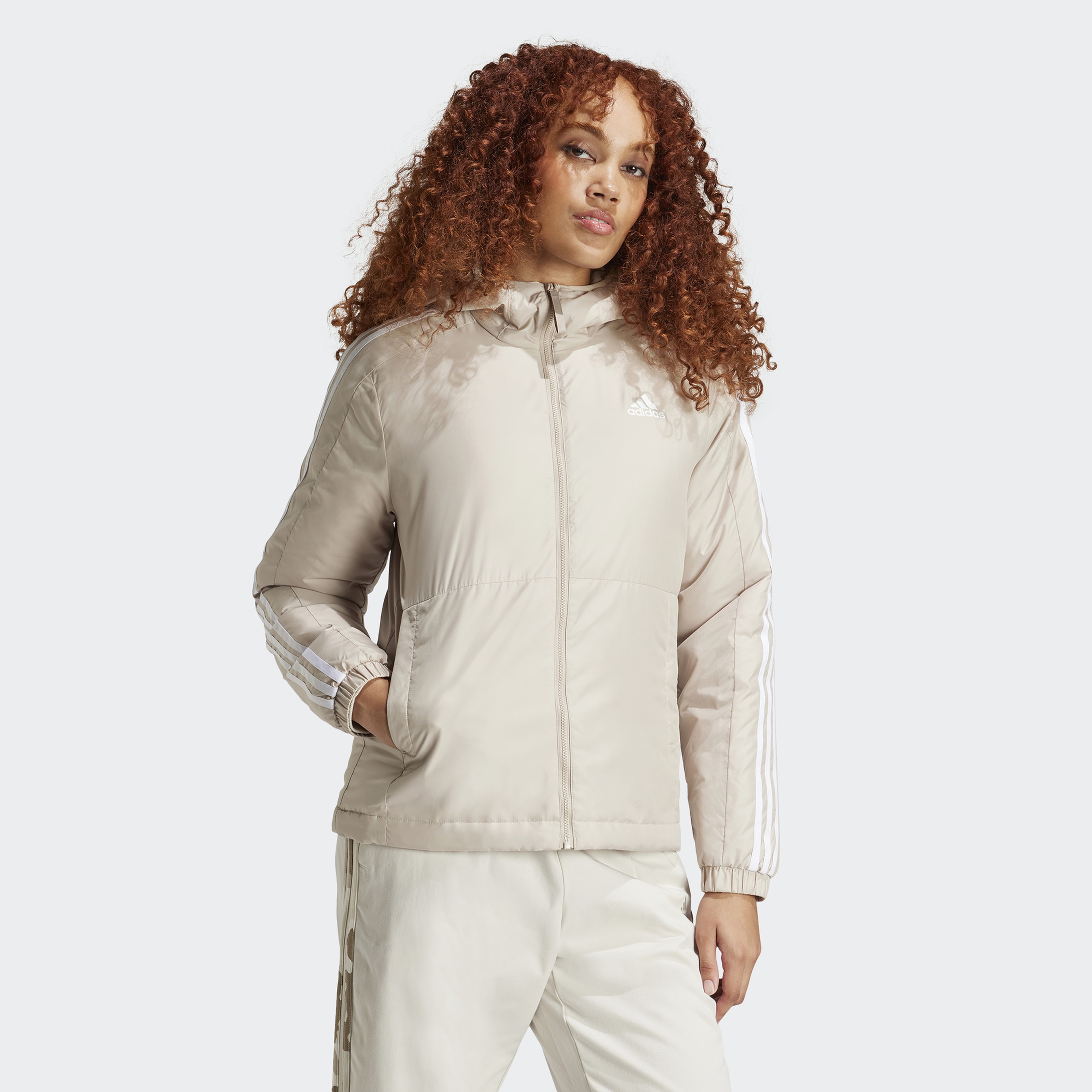 adidas Sportswear Essentials 3 Striped Insulated Kadın Bej Mont