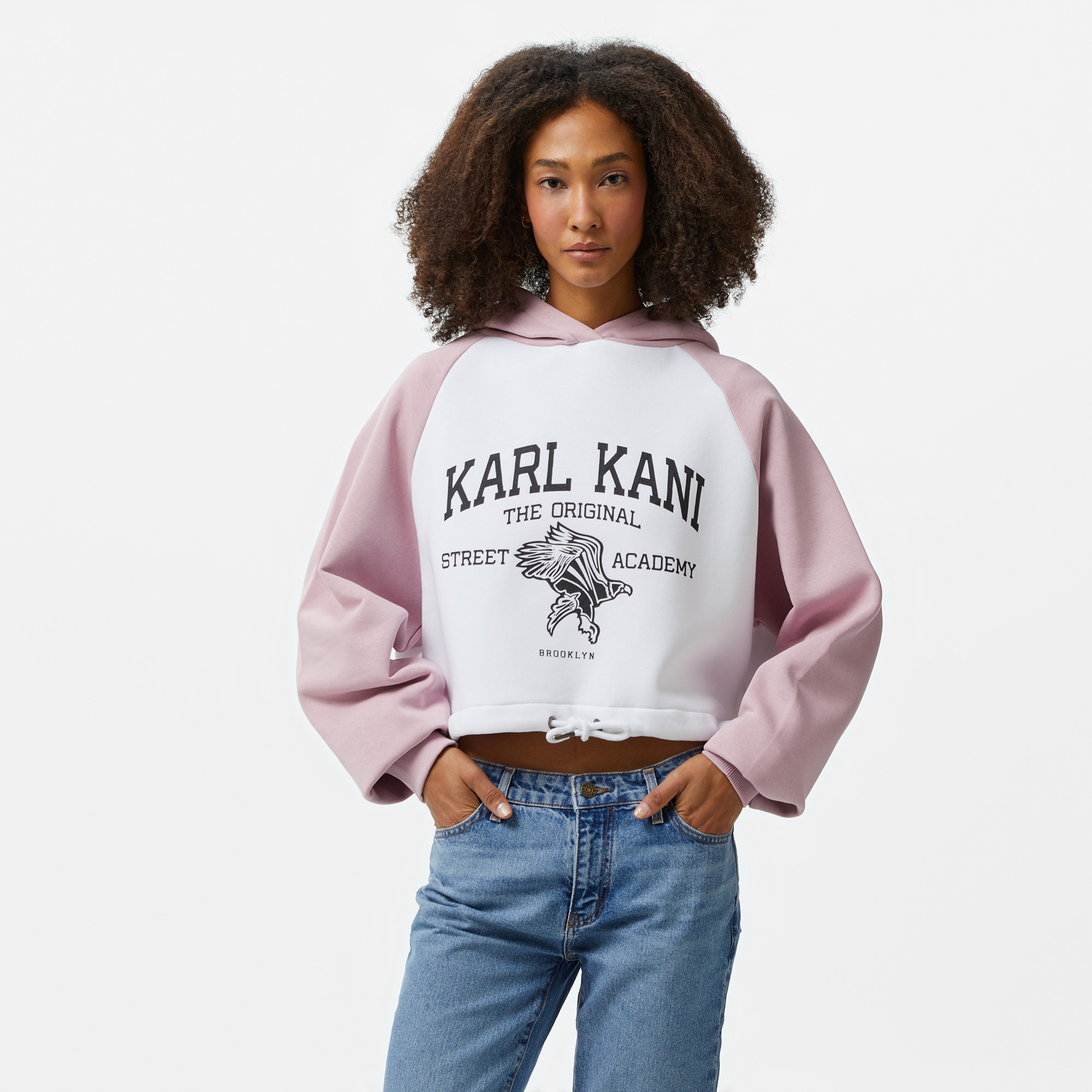 Karl Kani Woven Signature Street Academy Crop Kadın Beyaz Sweatshirt