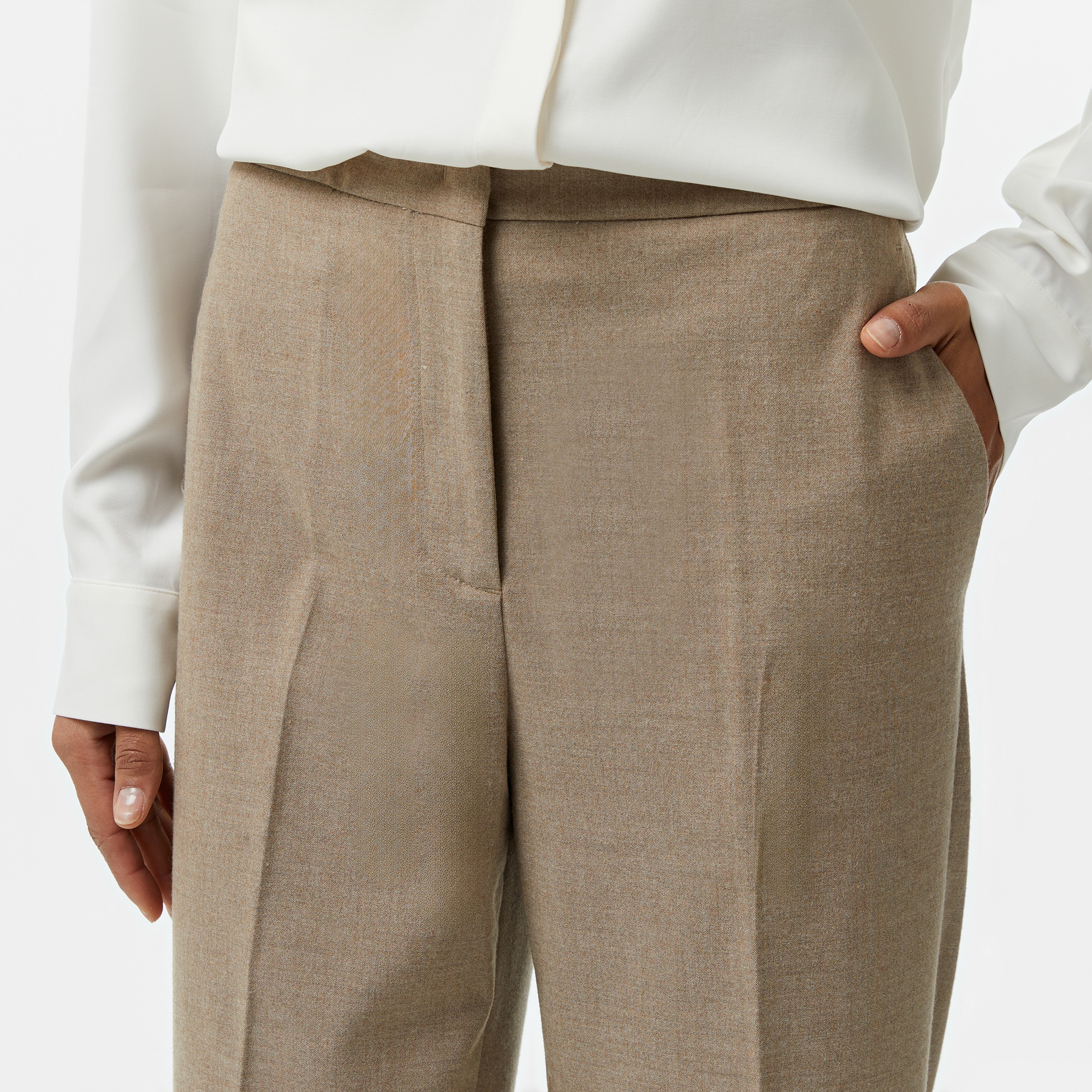 Tommy Hilfiger Flannel Slim Straight Kadın Bej Pantolon