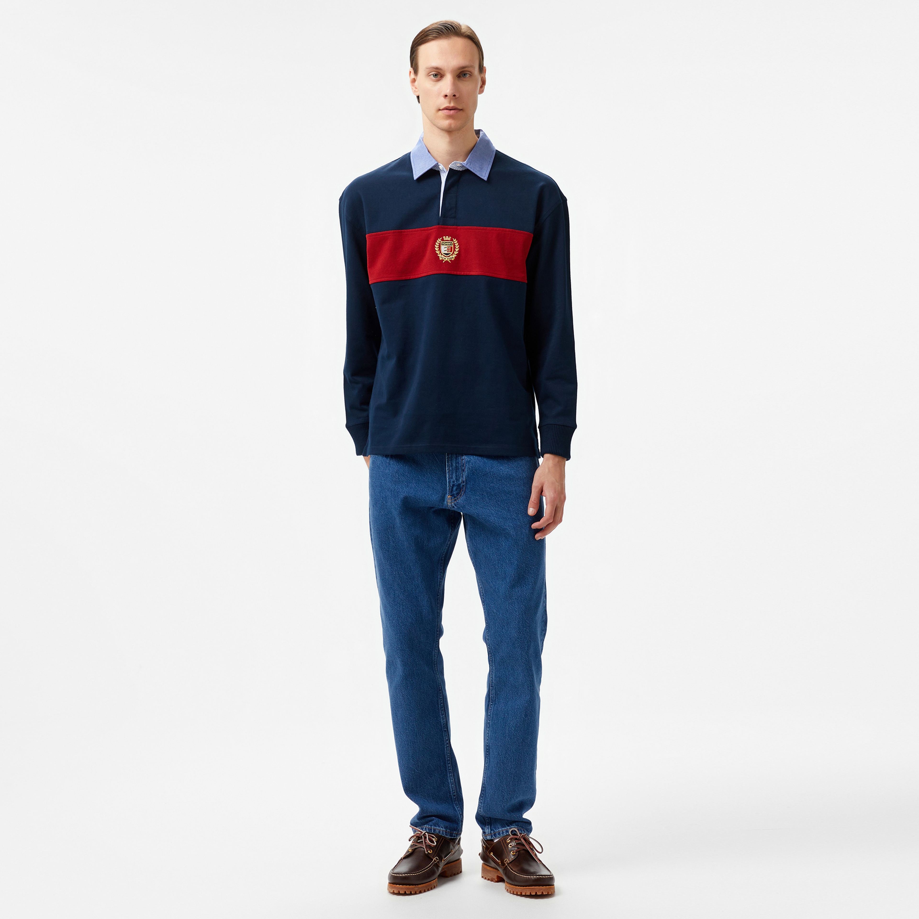 Tommy Hilfiger Jeans Colorblock Crest Rugby Erkek Lacivert Polo