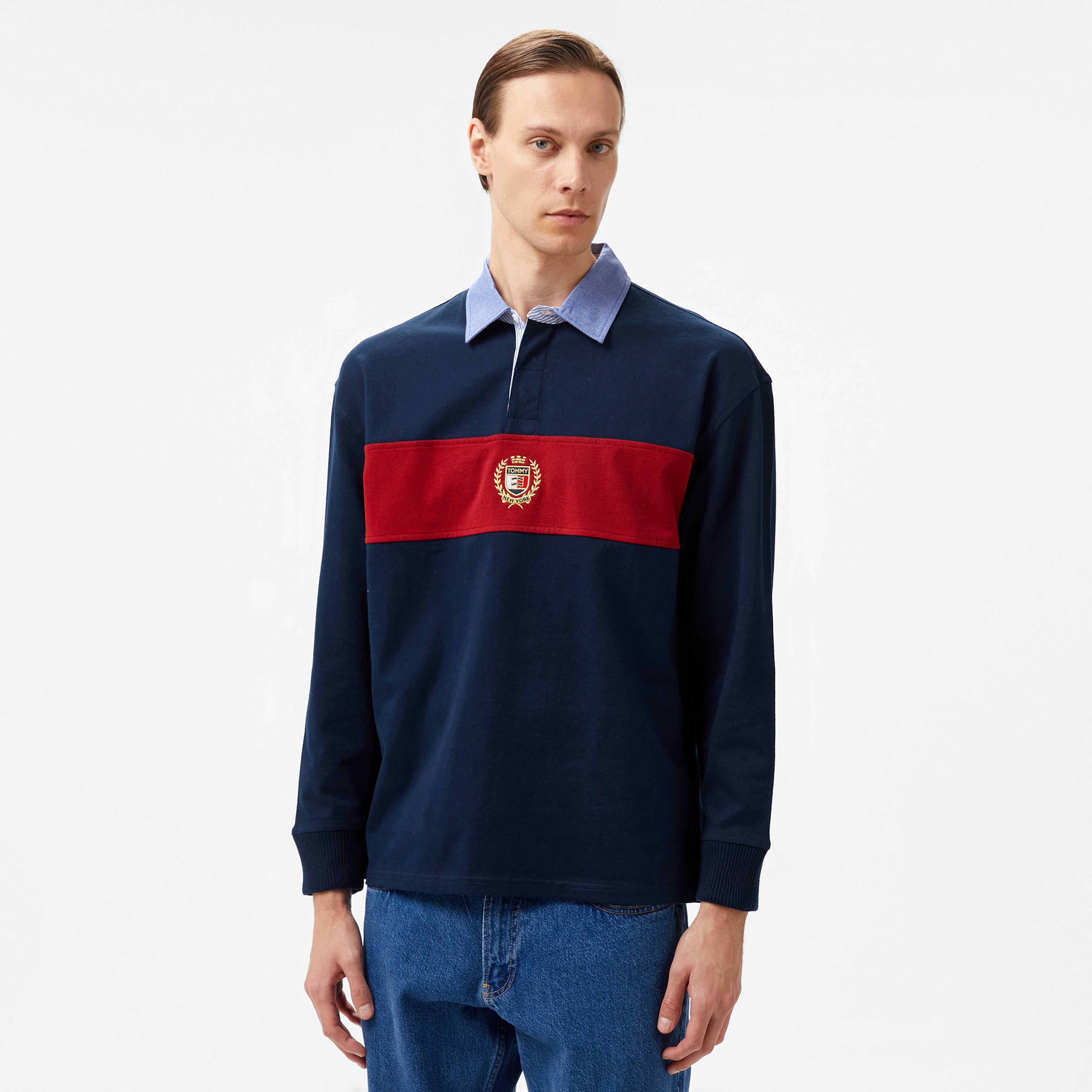 Tommy Hilfiger Jeans Colorblock Crest Rugby Erkek Lacivert Polo