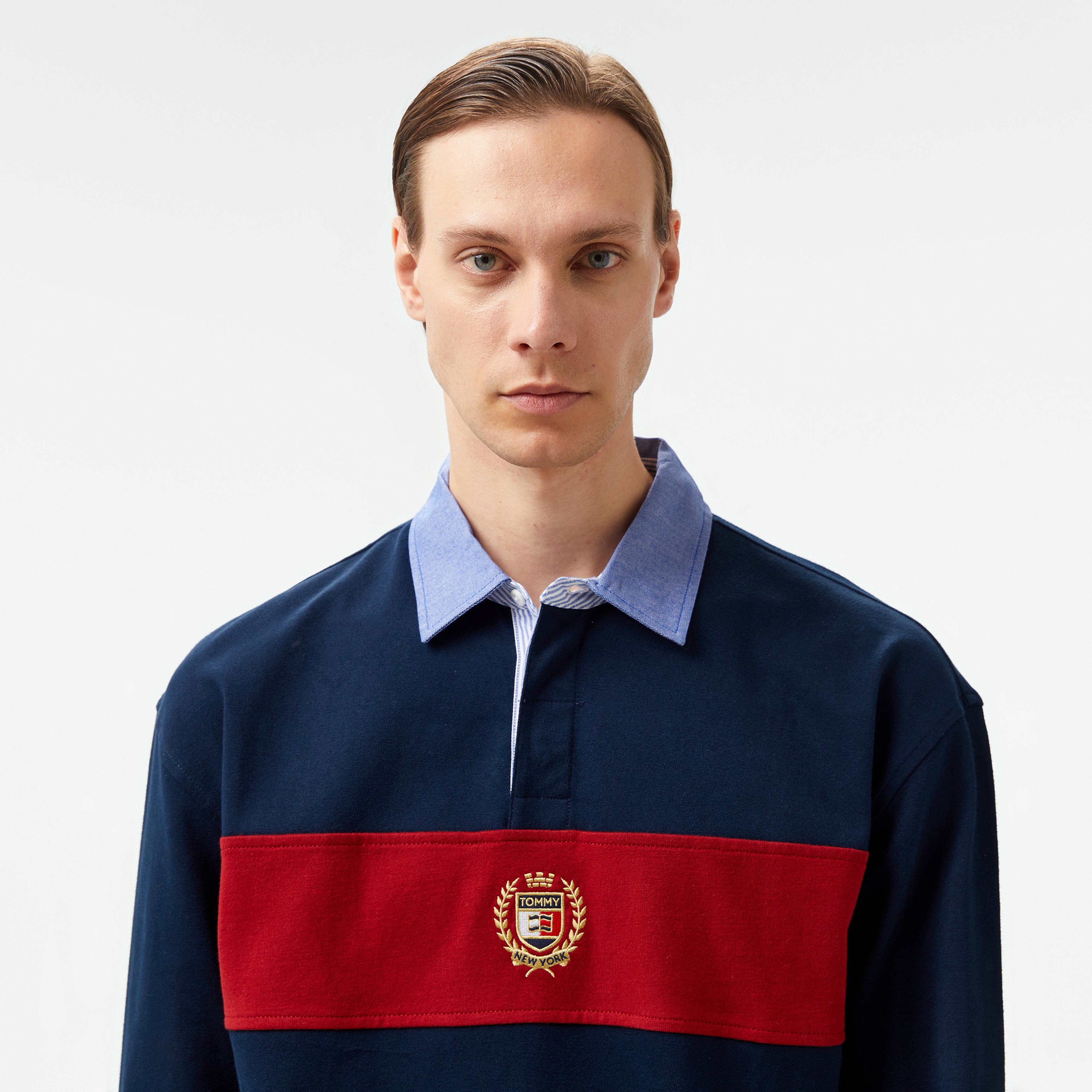 Tommy Hilfiger Jeans Colorblock Crest Rugby Erkek Lacivert Polo