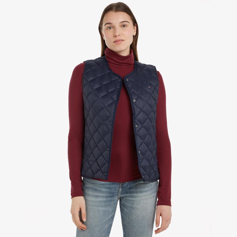 Tommy Hilfiger Ul Down Quilt Collarless Kadın Mavi Yelek