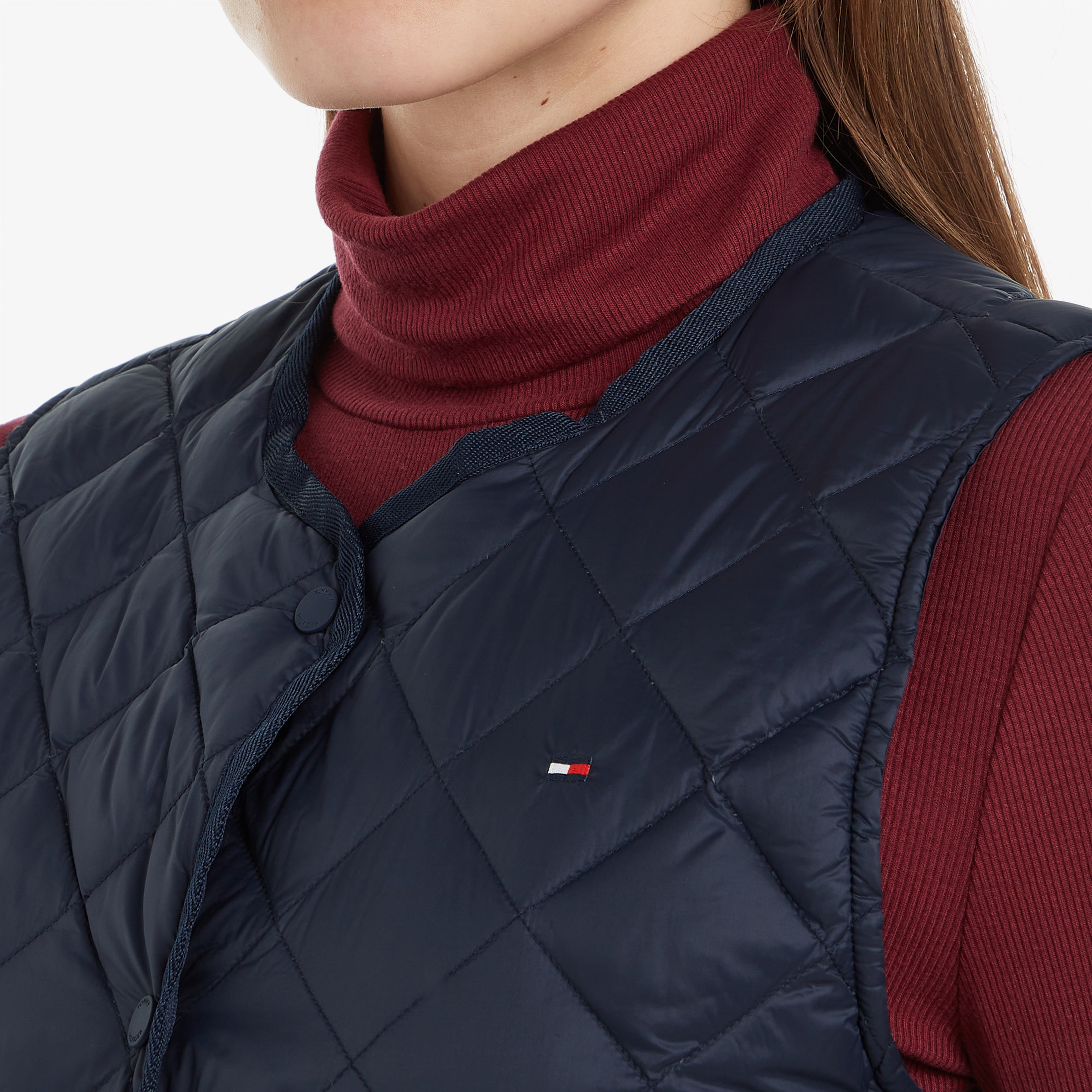 Tommy Hilfiger Ul Down Quilt Collarless Kadın Mavi Yelek