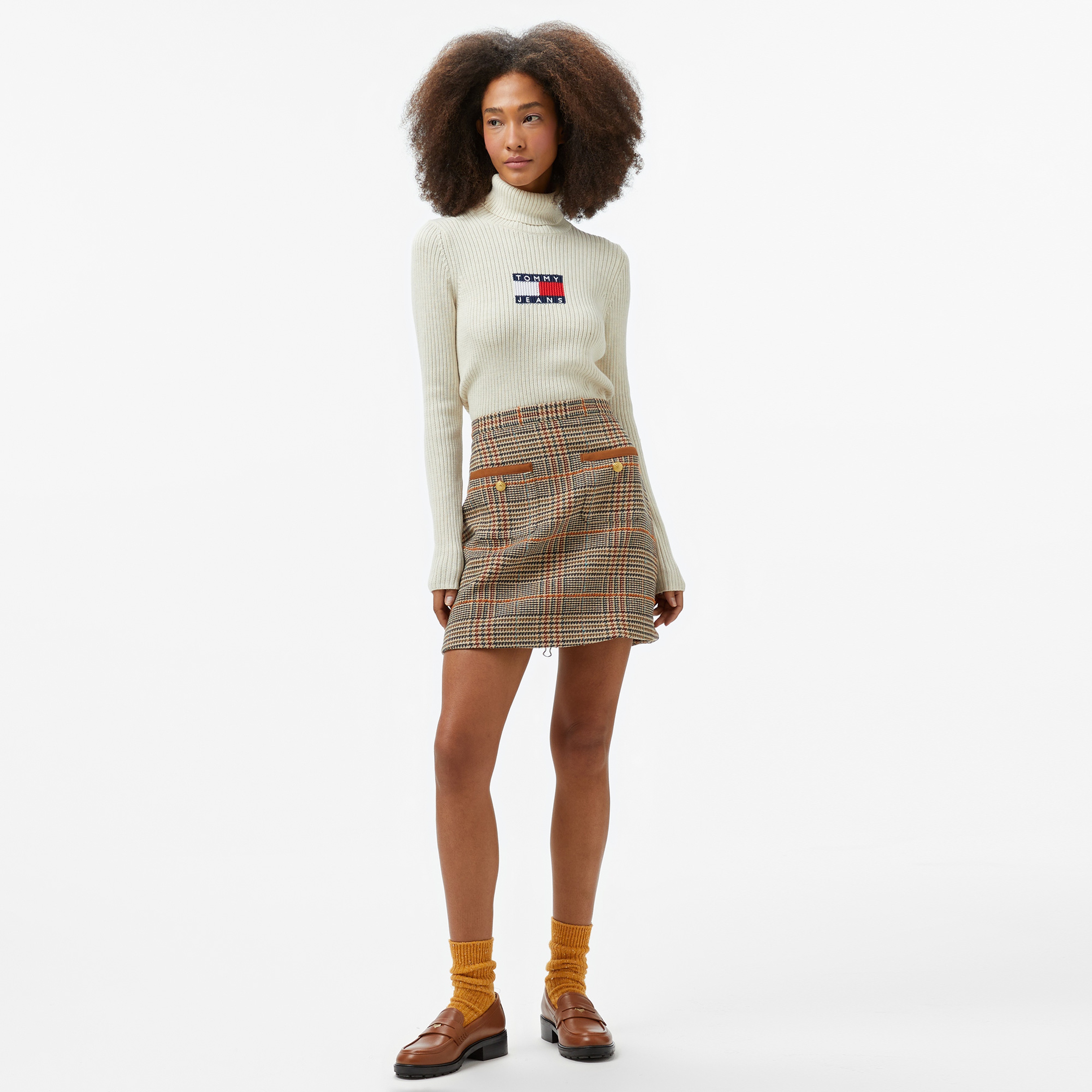 Tommy Hilfiger Jeans Melange Trtlnck Flag Kadın Kahverengi Kazak