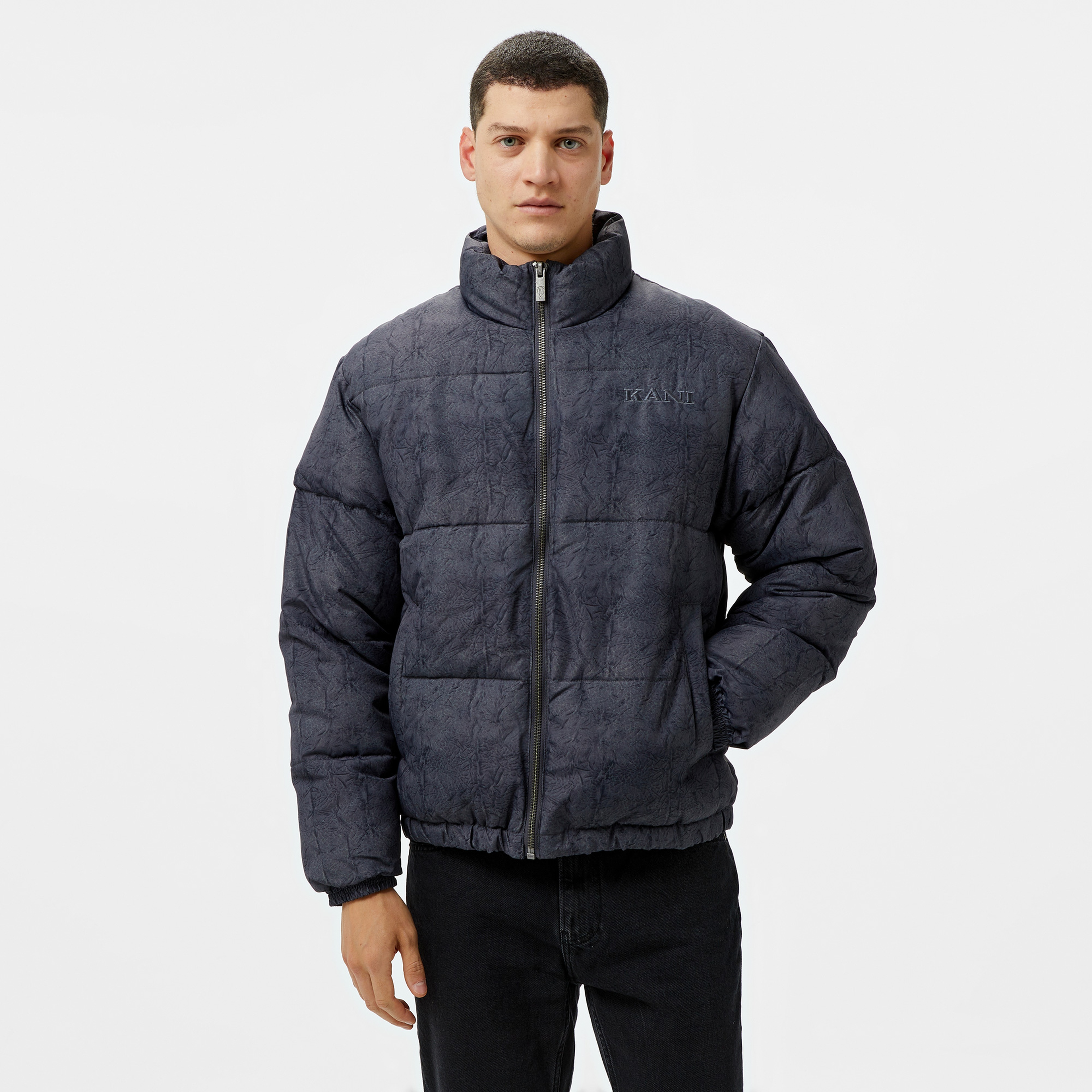 Karl Kani Retro Crackle Print Puffer Erkek Gri Ceket