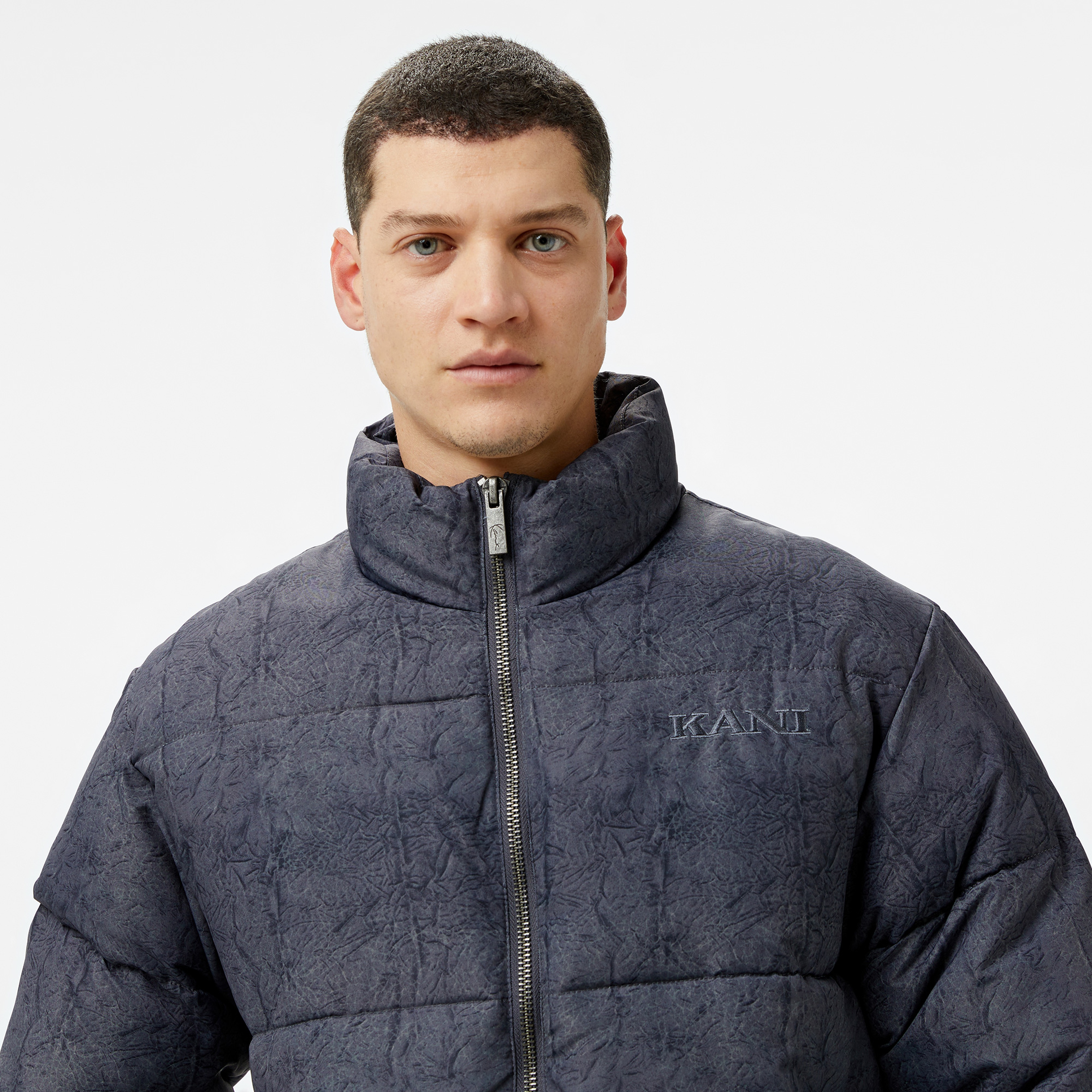 Karl Kani Retro Crackle Print Puffer Erkek Gri Ceket