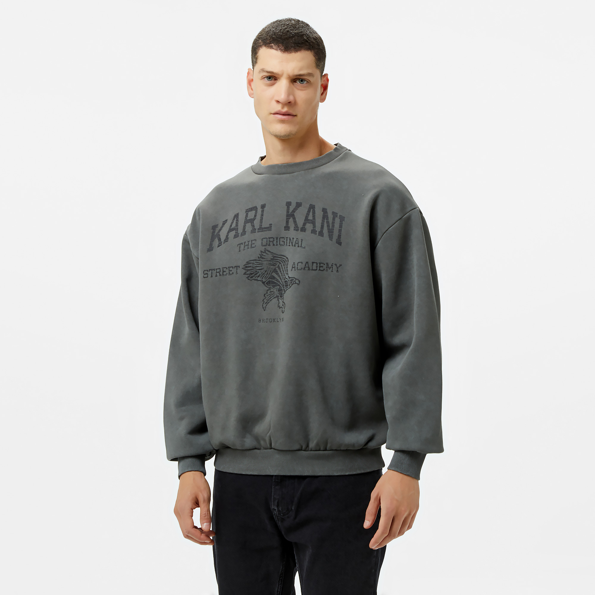 Karl Kani Kani Street Academy Washed Os Crew Erkek Gri
